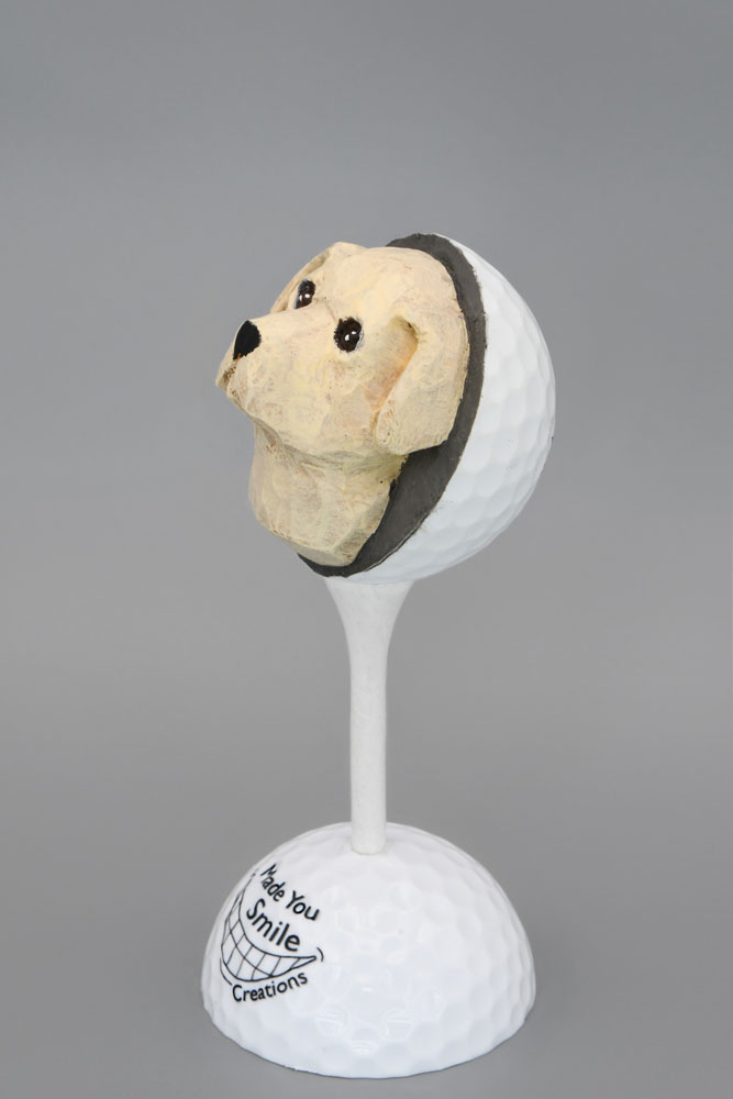 Yellow Lab Carved Golf Ball Art