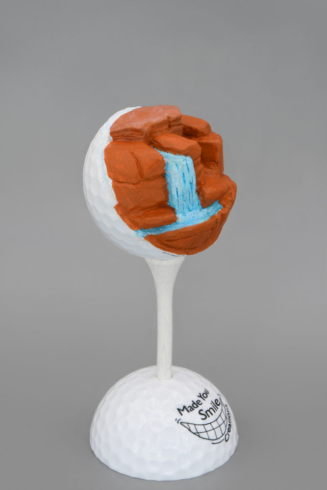 Red Rock Waterfall Carved Golf Ball Art