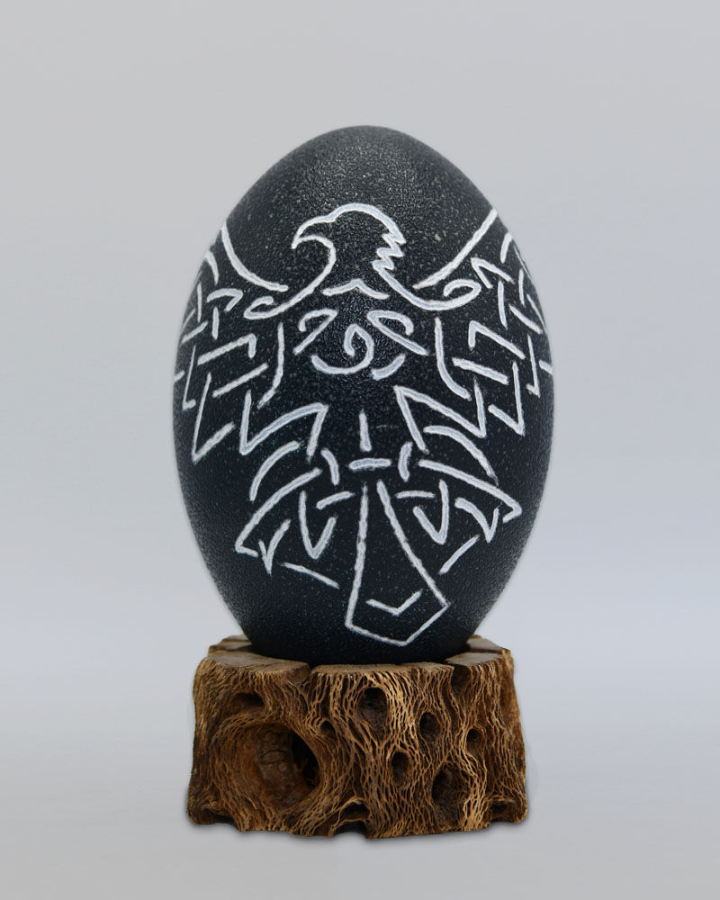 "Eternal Wing" Celtic Eagle Hand Carved Emu Egg