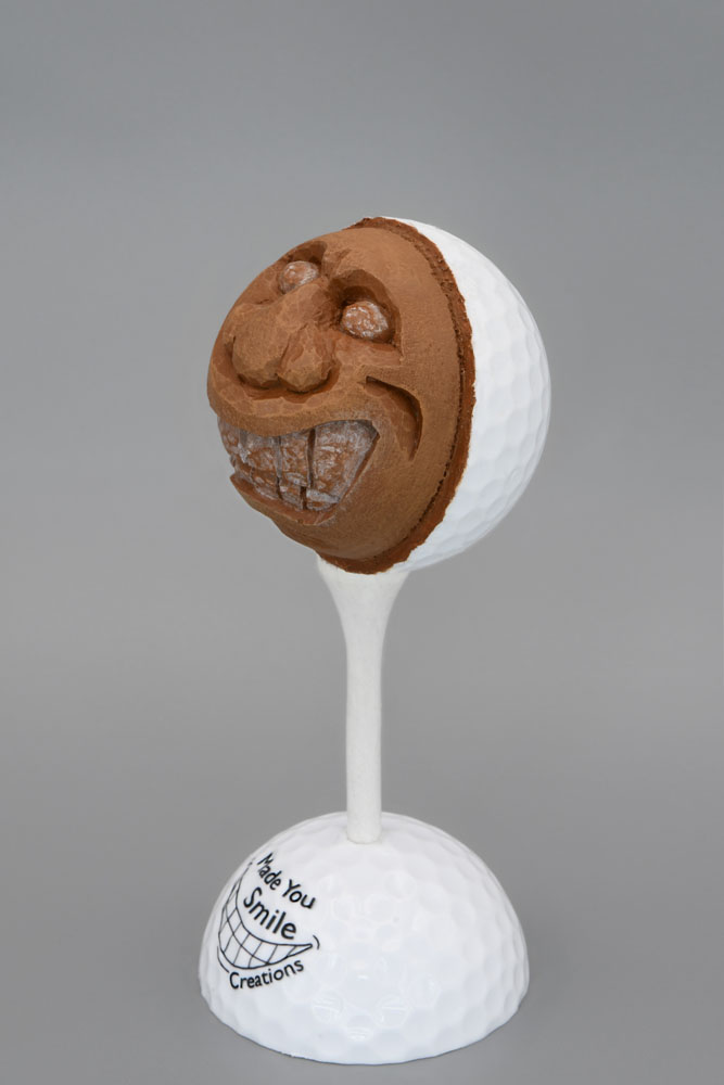 Tiki Guy Carved Golf Ball Art