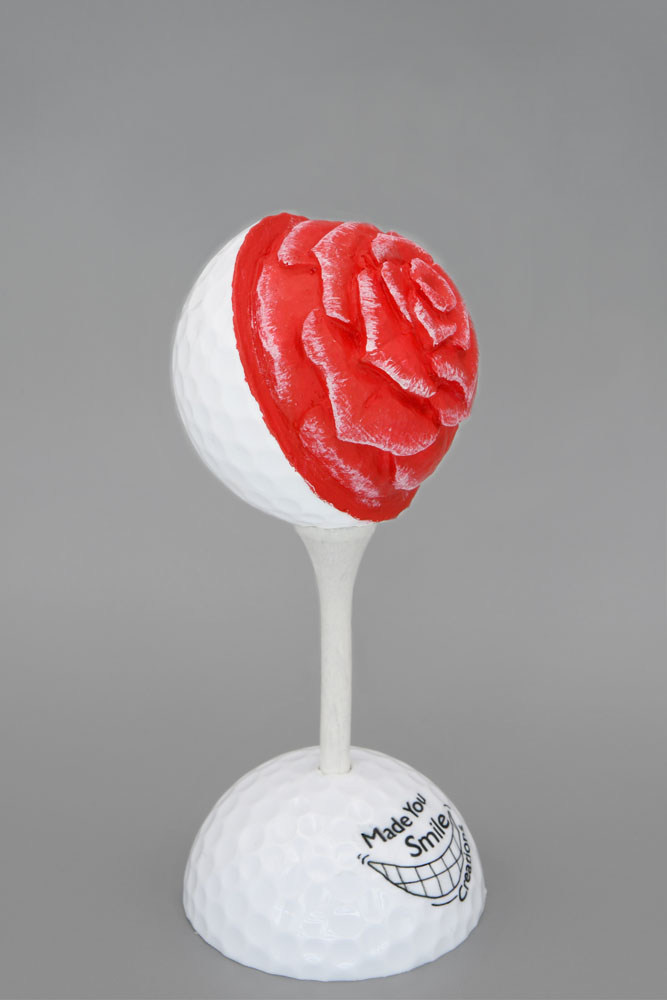Red Flower Carved Golf Ball Art