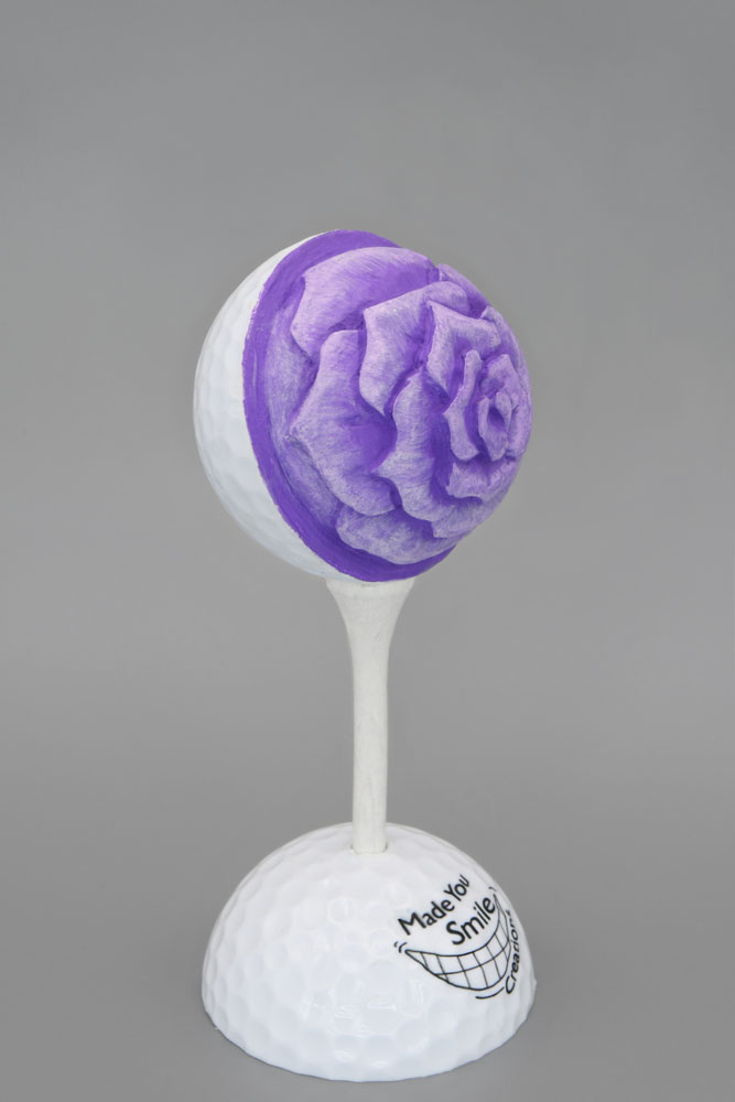 Purple Flower Carved Golf Ball Art