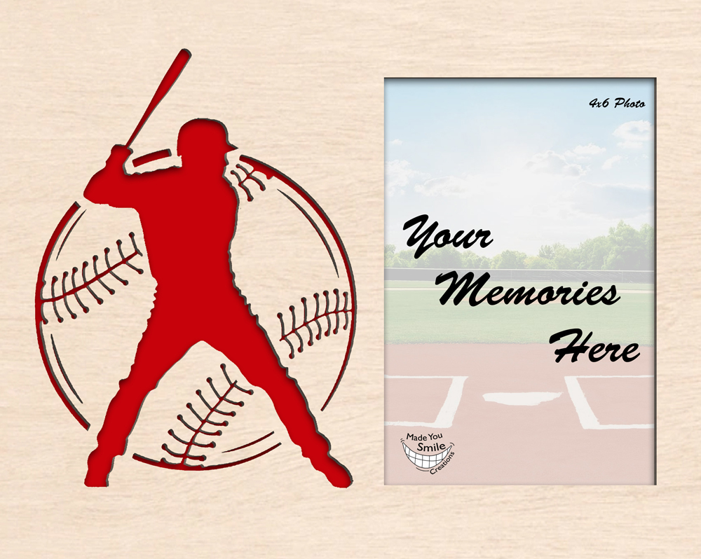 Baseball Player Wood Art Photo Mat
