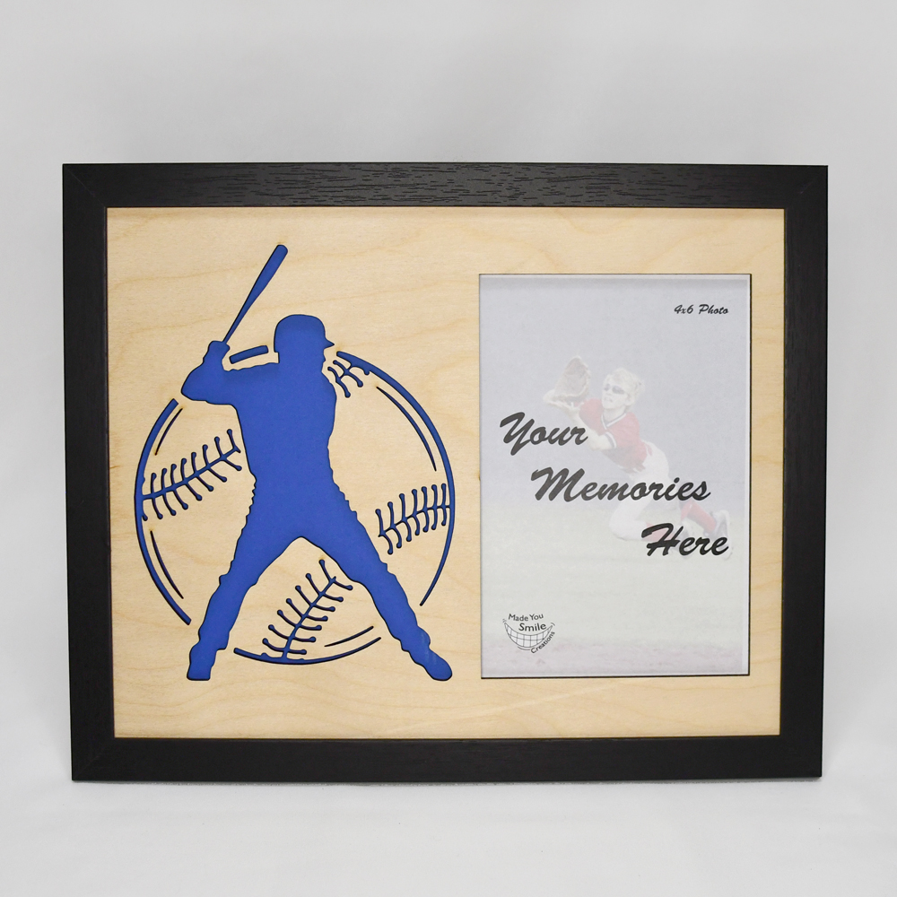 Baseball Player Wood Art Photo Mat