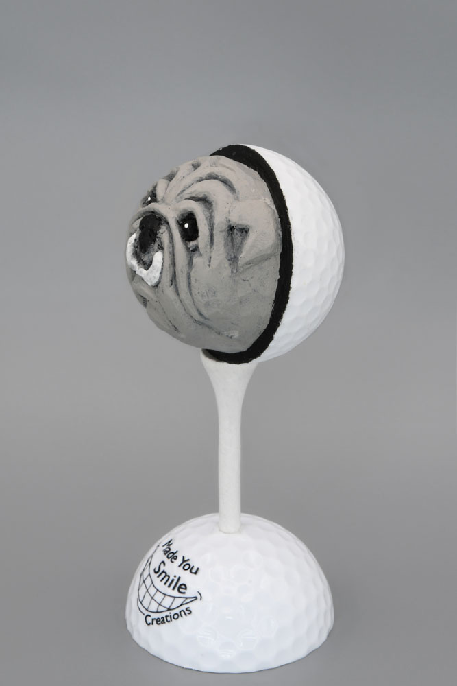 Bulldog Carved Golf Ball Art
