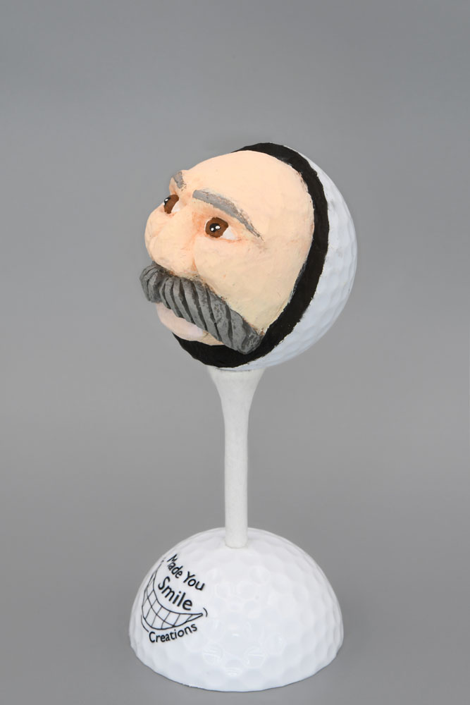 Older Mustache Guy Carved Golf Ball Art