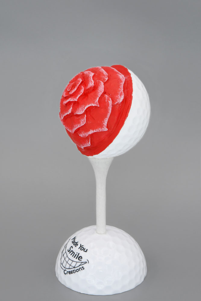 Red Flower Carved Golf Ball Art
