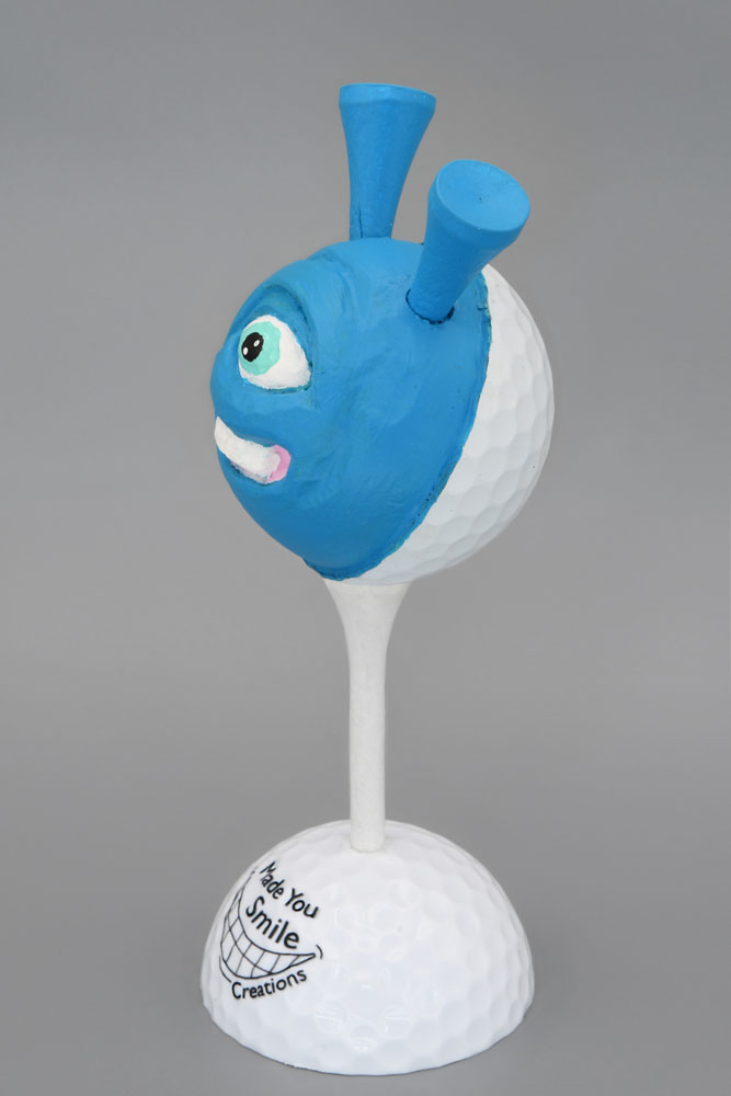 Blue Alien Carved Golf Ball Art