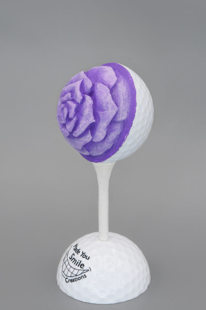 Purple Flower Carved Golf Ball Art