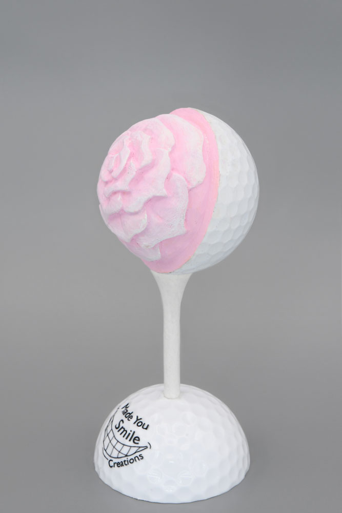 Pink Flower Carved Golf Ball Art