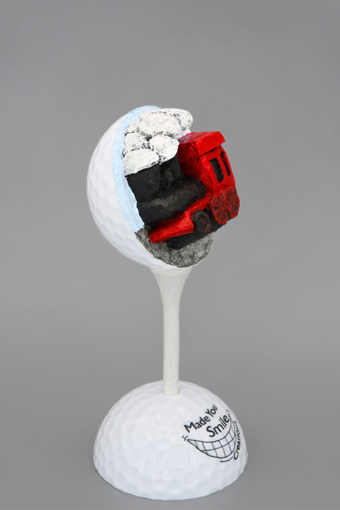 Train Engine Carved Golf Ball Art