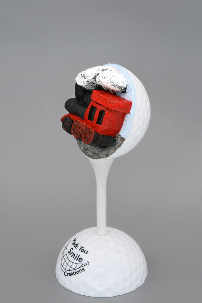 Train Engine Carved Golf Ball Art