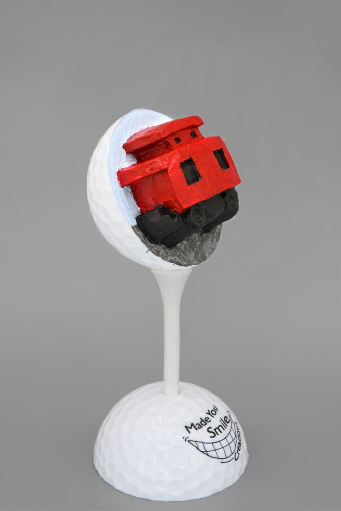 Train Caboose Carved Golf Ball Art