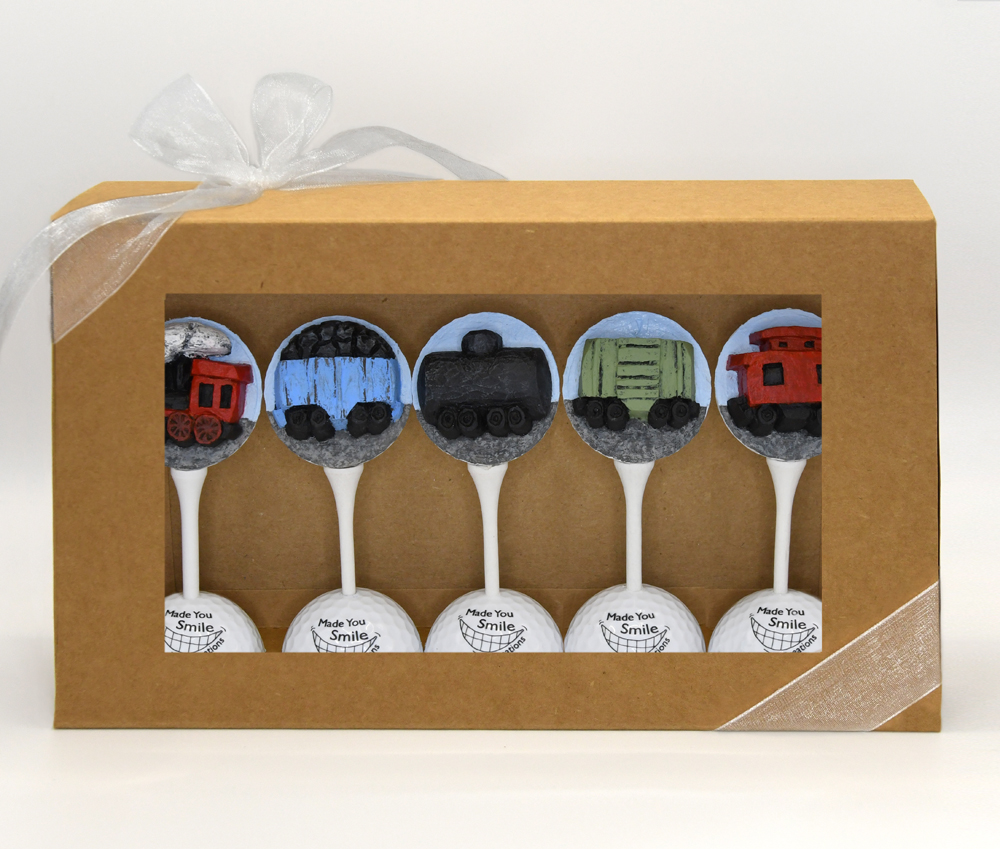 Train Carved Golf Ball Set Gift Box