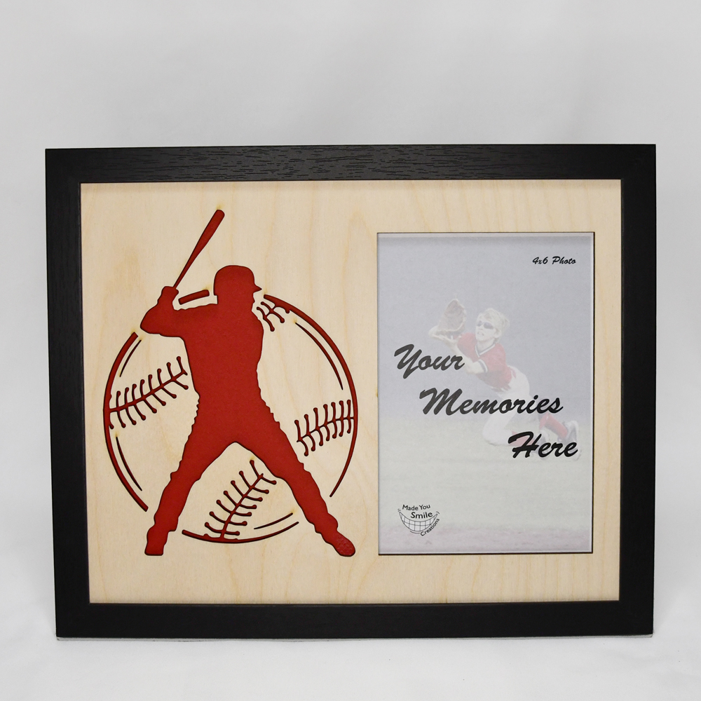 Baseball Player Wood Art Photo Mat