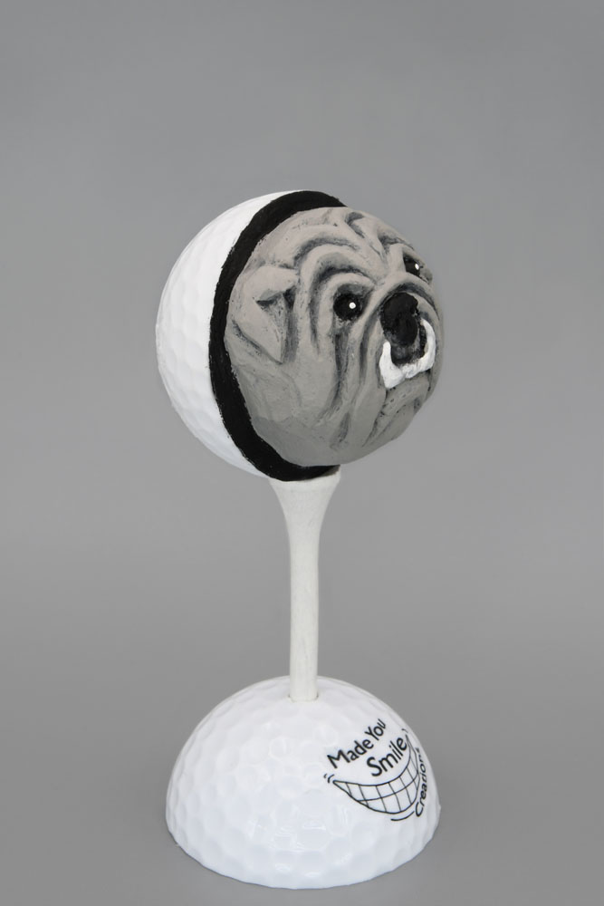 Bulldog Carved Golf Ball Art