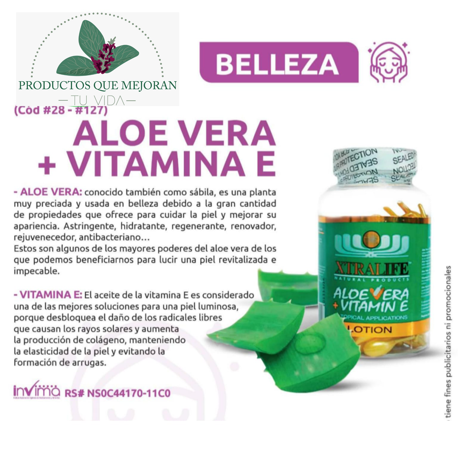 Cápsulas de aloe vera + vitamina E
