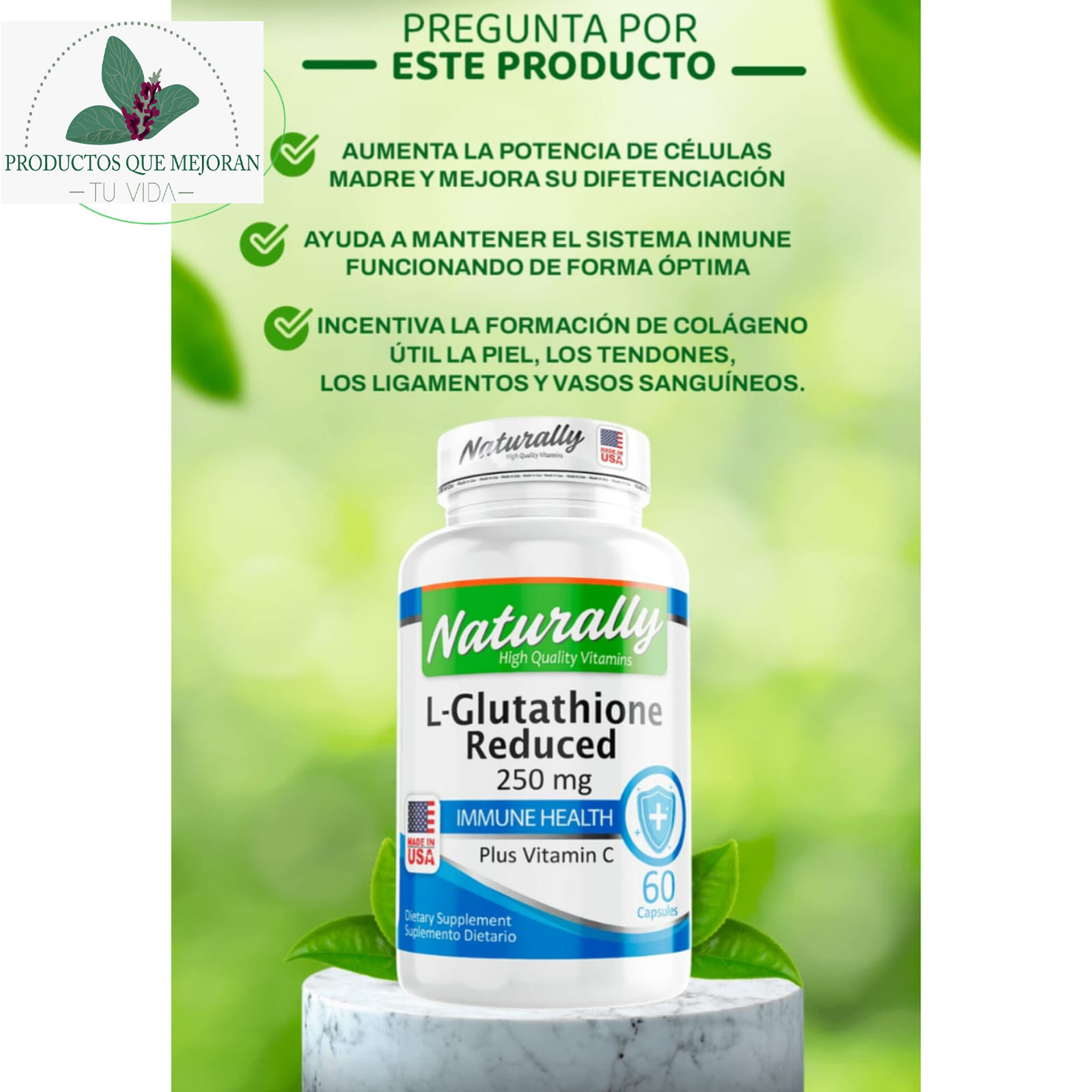 L-glutatión naturalmente reducido 250 mg