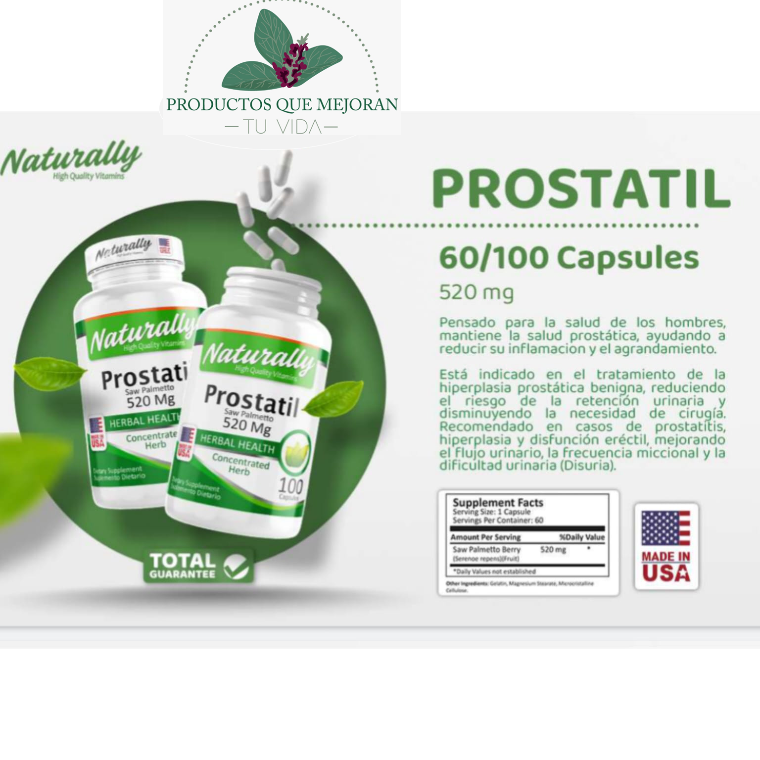 Prostatil para la salud a base de hierbas