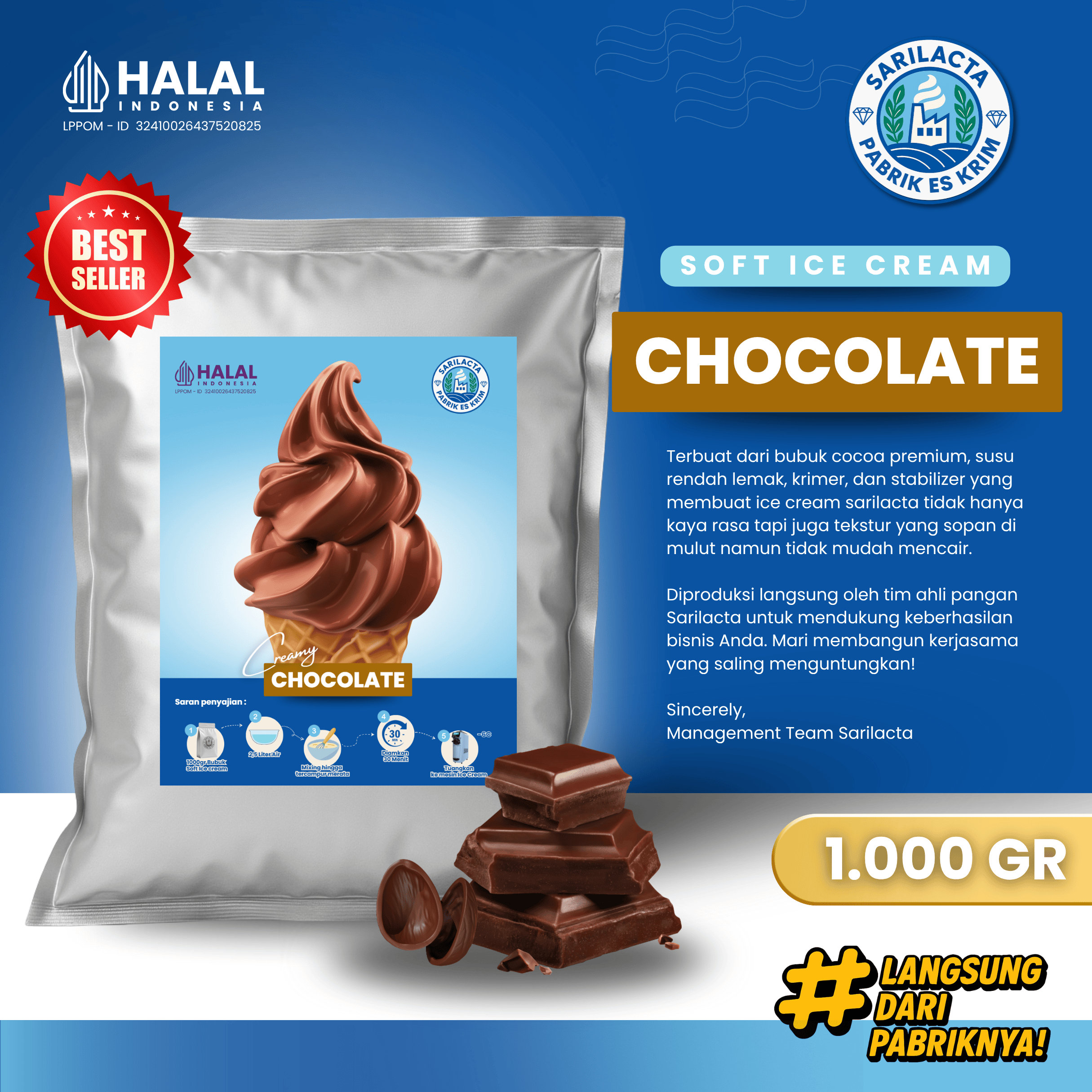 Sarilacta Bubuk Es Krim Rasa Coklat – 250 gr / 500 gr / 1 kg