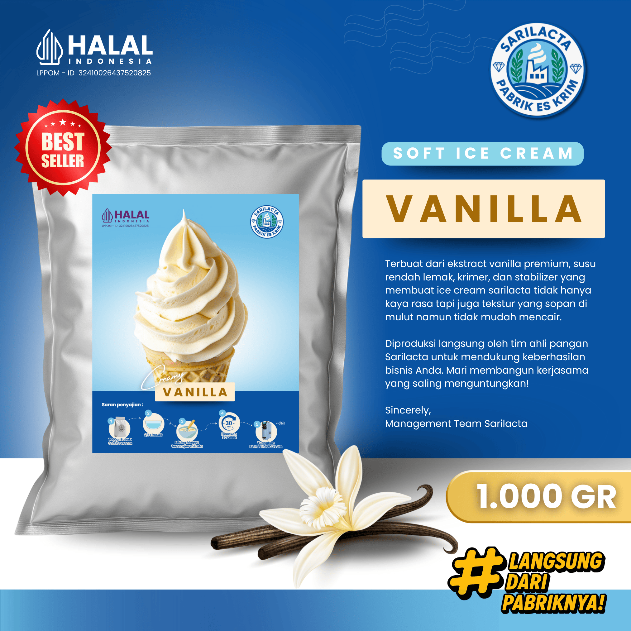 Sarilacta Bubuk Es Krim Rasa Vanila – 250 gr / 500 gr / 1 kg