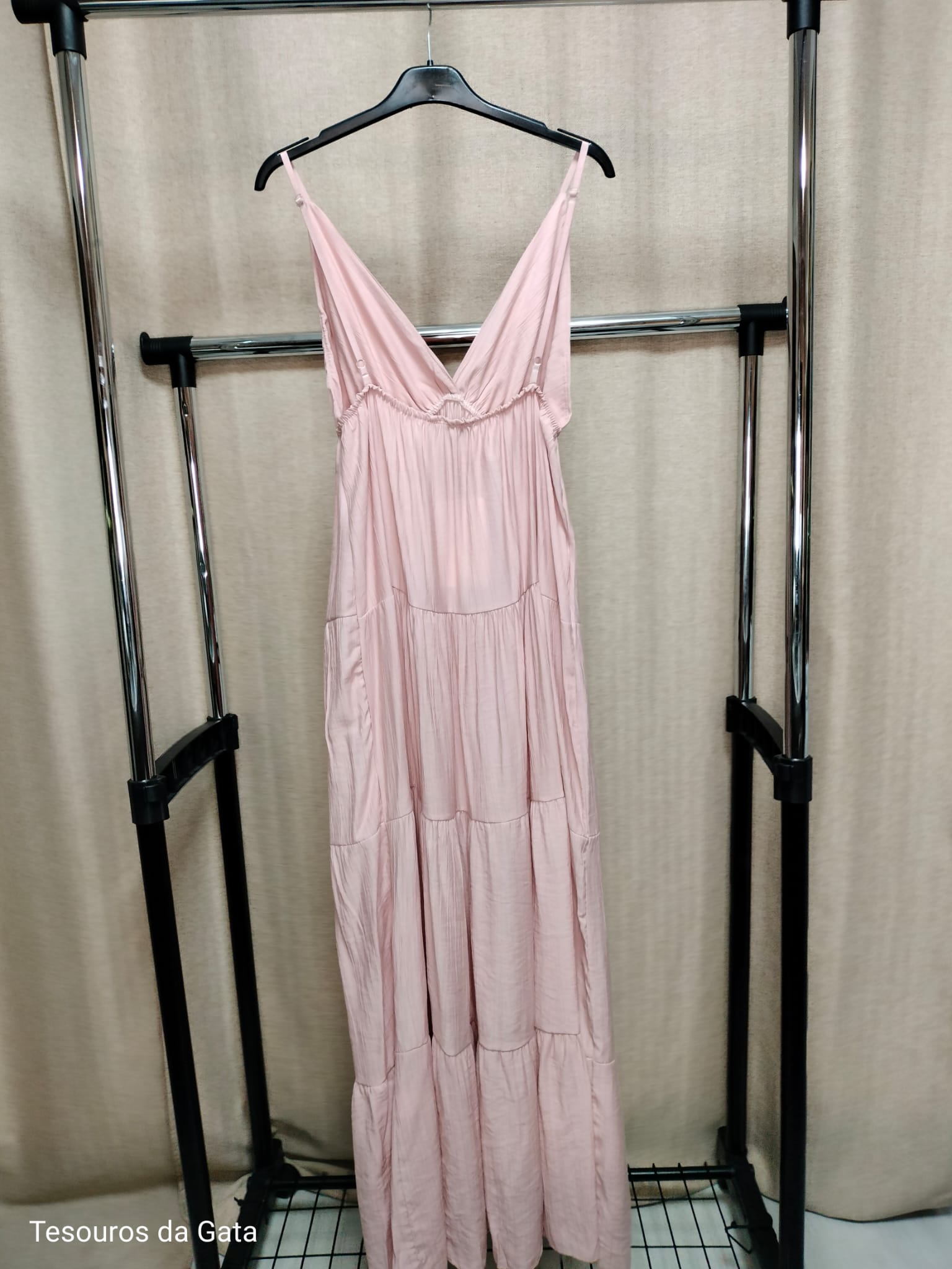 Vestido longo rosa claro