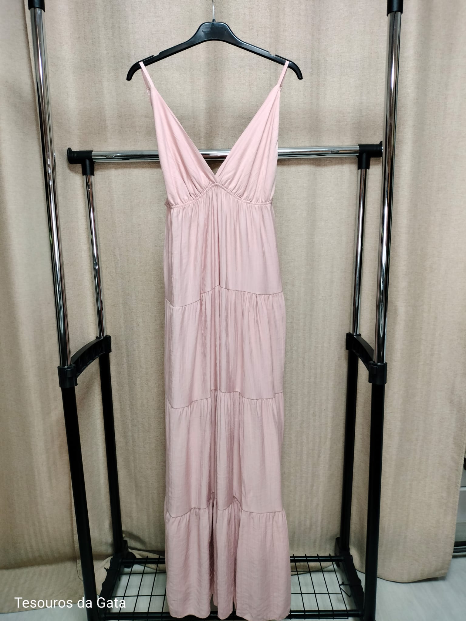 Vestido longo rosa claro