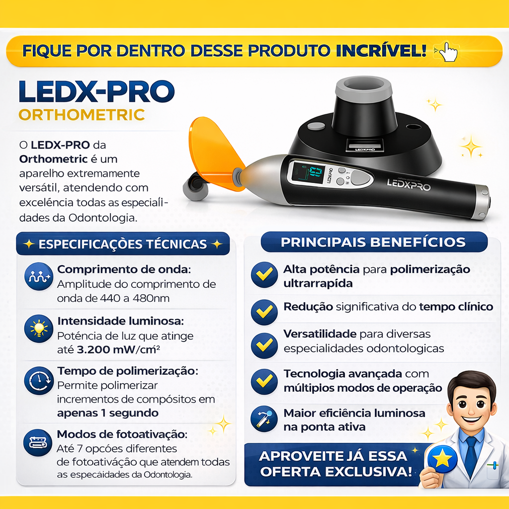 Fotopolimerizador Odontológico Orthometric LEDXPRO Recarregável Preto 