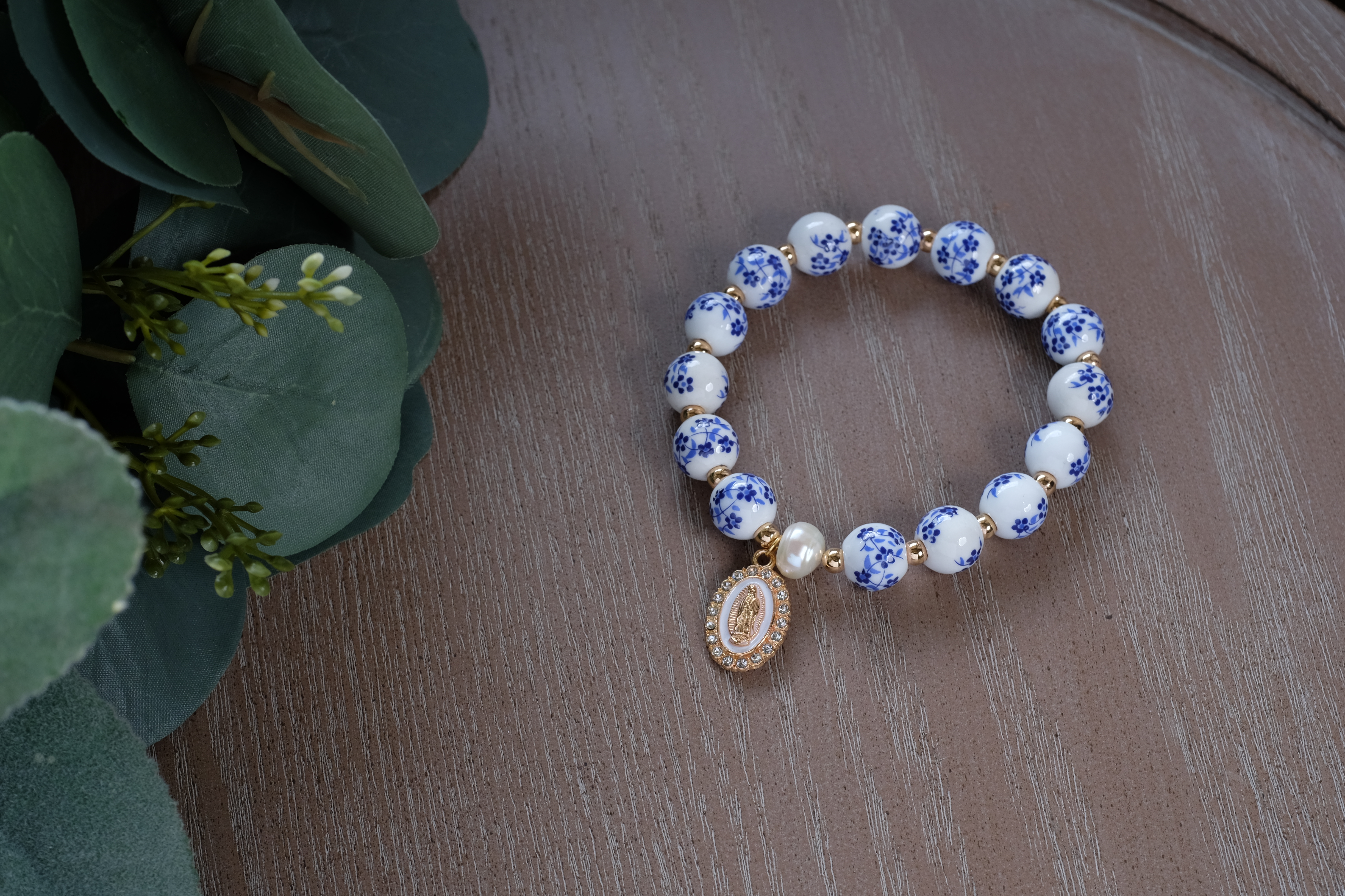 Our Lady of Guadalupe Bracelet - Blue bead accent