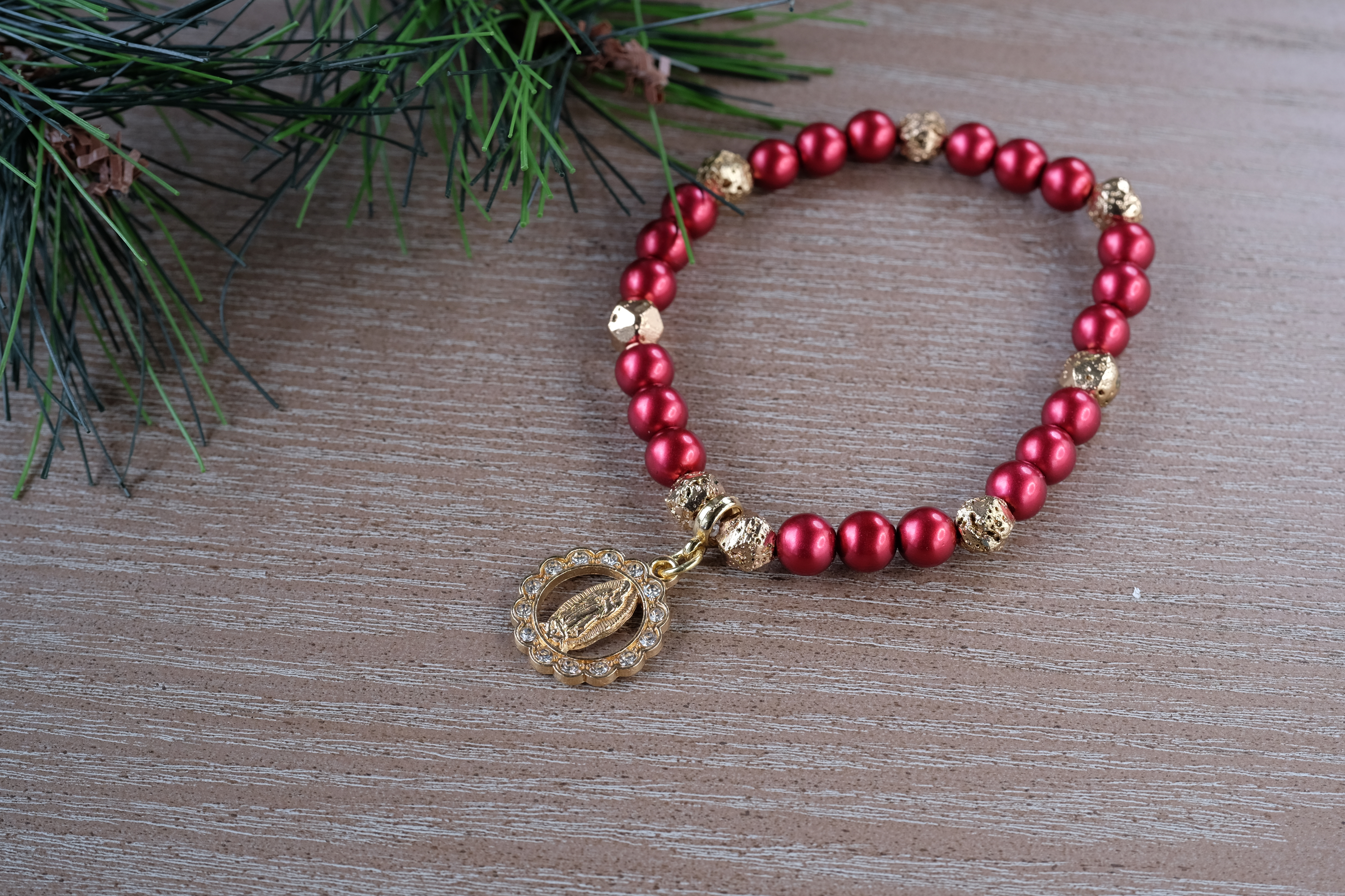 Our Lady of Guadalupe Bracelet - Red and Gold