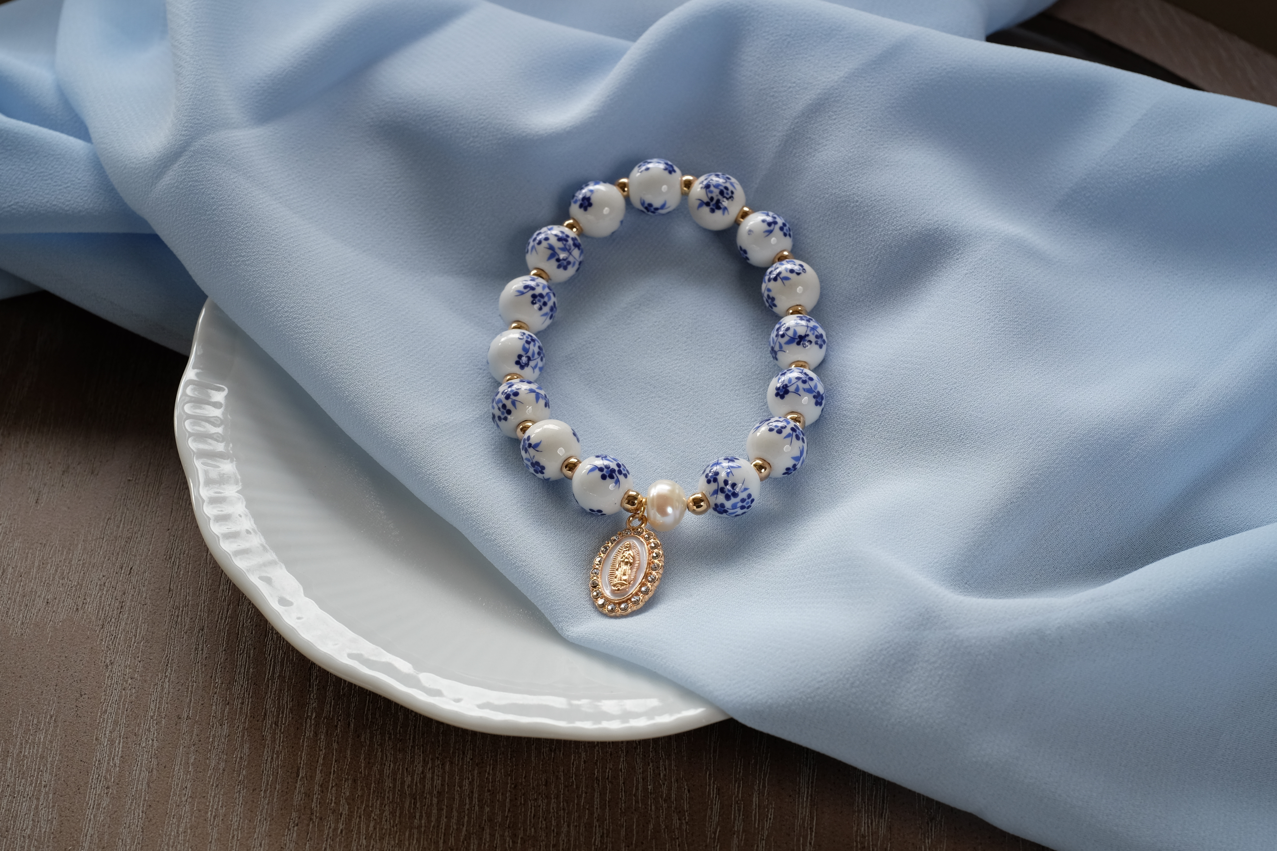 Our Lady of Guadalupe Bracelet - Blue bead accent