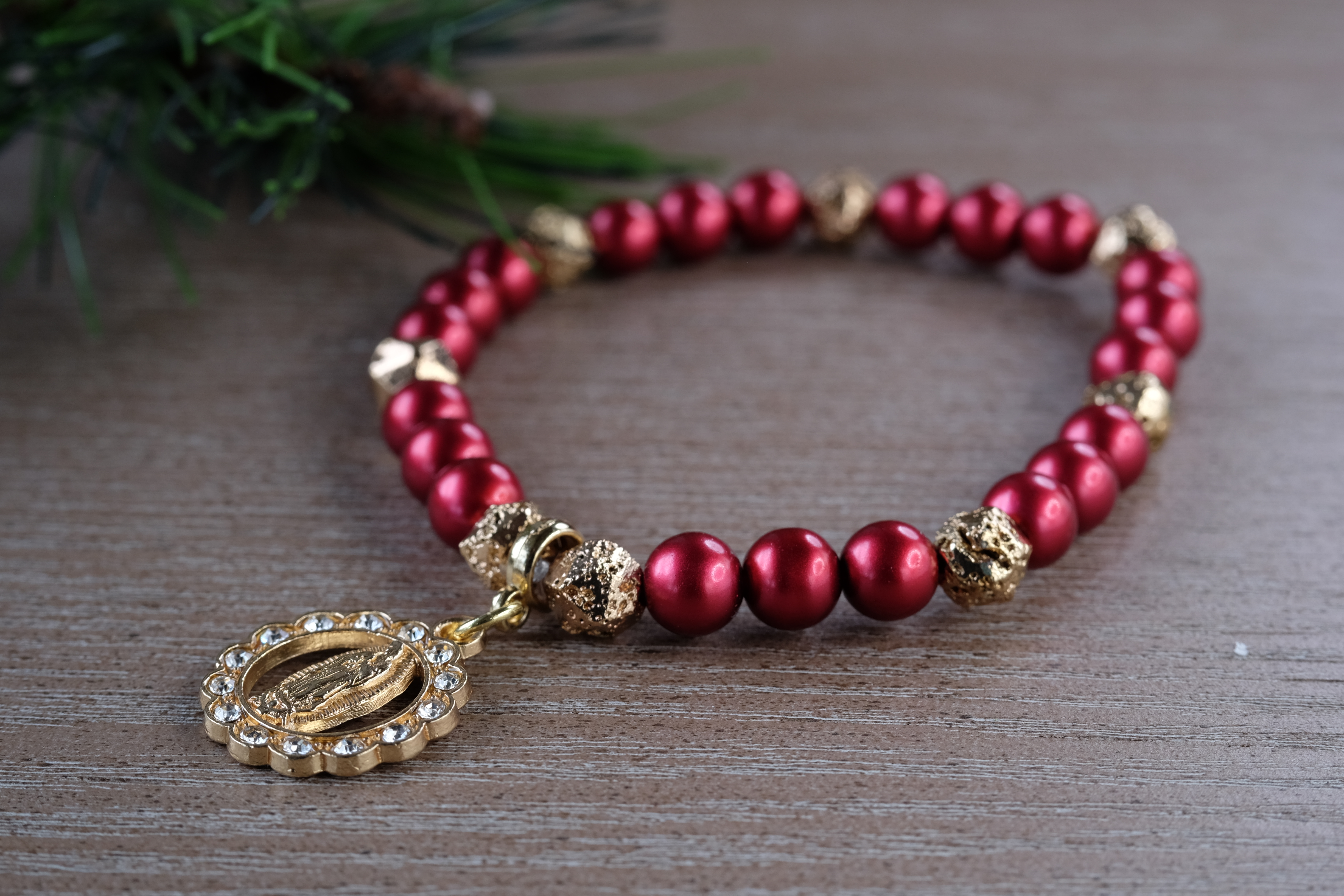 Our Lady of Guadalupe Bracelet - Red and Gold