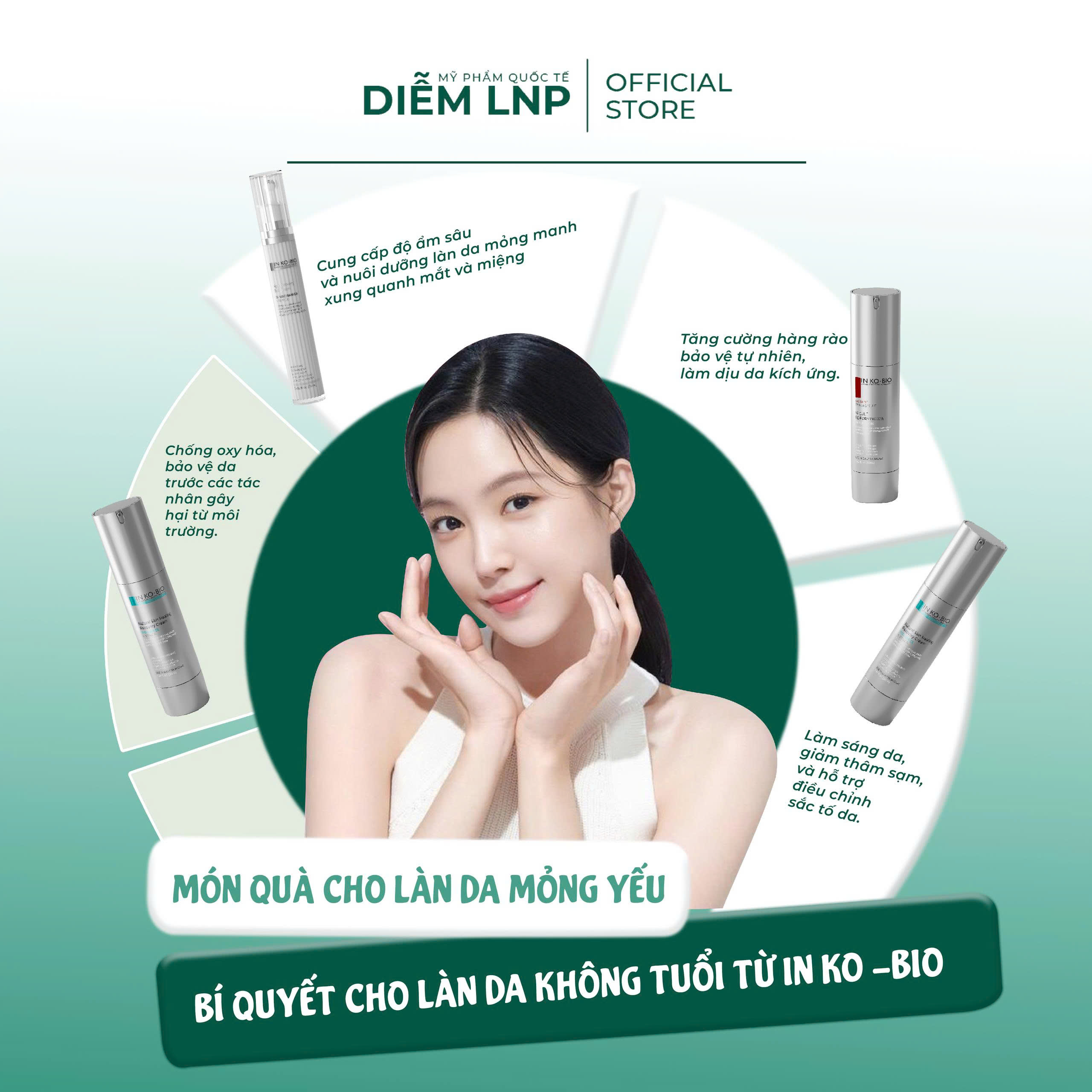 Combo Chăm Da Chuyên Sâu INKOBIO DS3- Vi Kim D3 + Phục Hồi D4 + Kem Mắt D5- Tái Sinh, Trẻ Hoá, Căng Bóng- Hàn Quốc