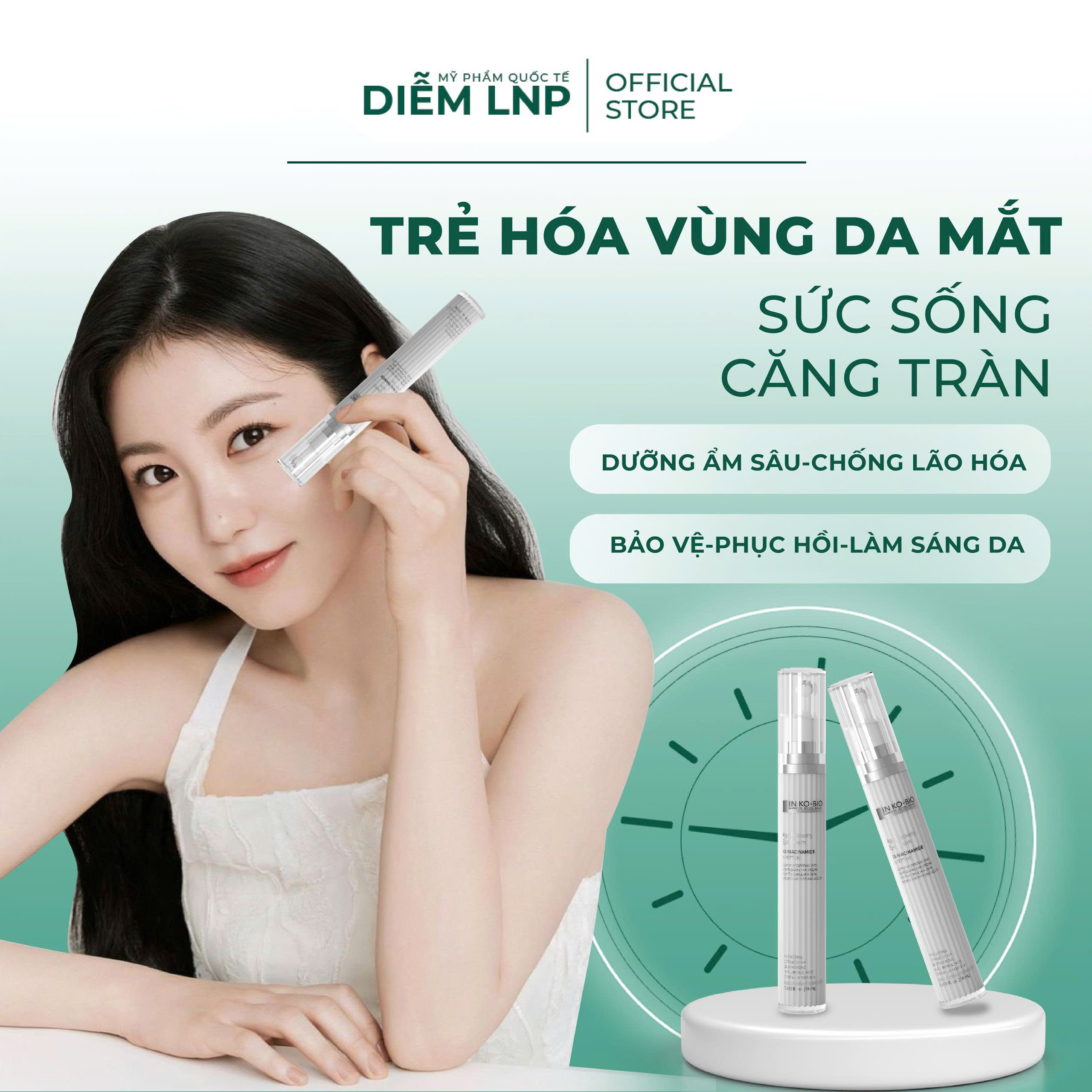 Kem mắt INKOBIO D5 Hàn Quốc 18ml- Bi Lăn Massage, Giảm Thâm, Xoá Nhăn, Giảm Bọng Mắt, Dưỡng sáng vùng mắt
