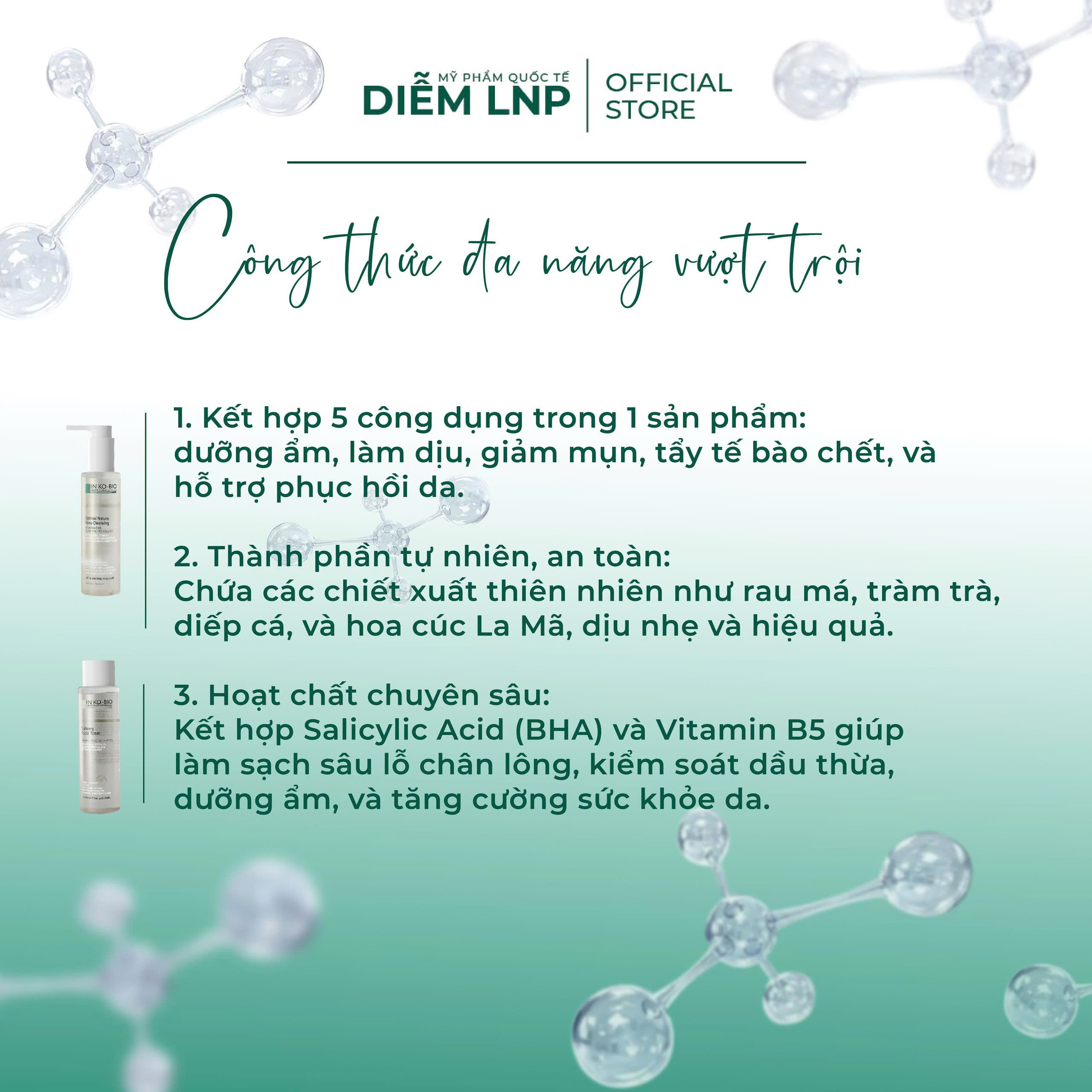 Combo Làm Sạch & Cân Bằng Da INKOBIO DC1- Sửa Rửa Mặt D1 + Tonner D2 - Cho Da Dầu & Nhạy Cảm- Hàn Quốc