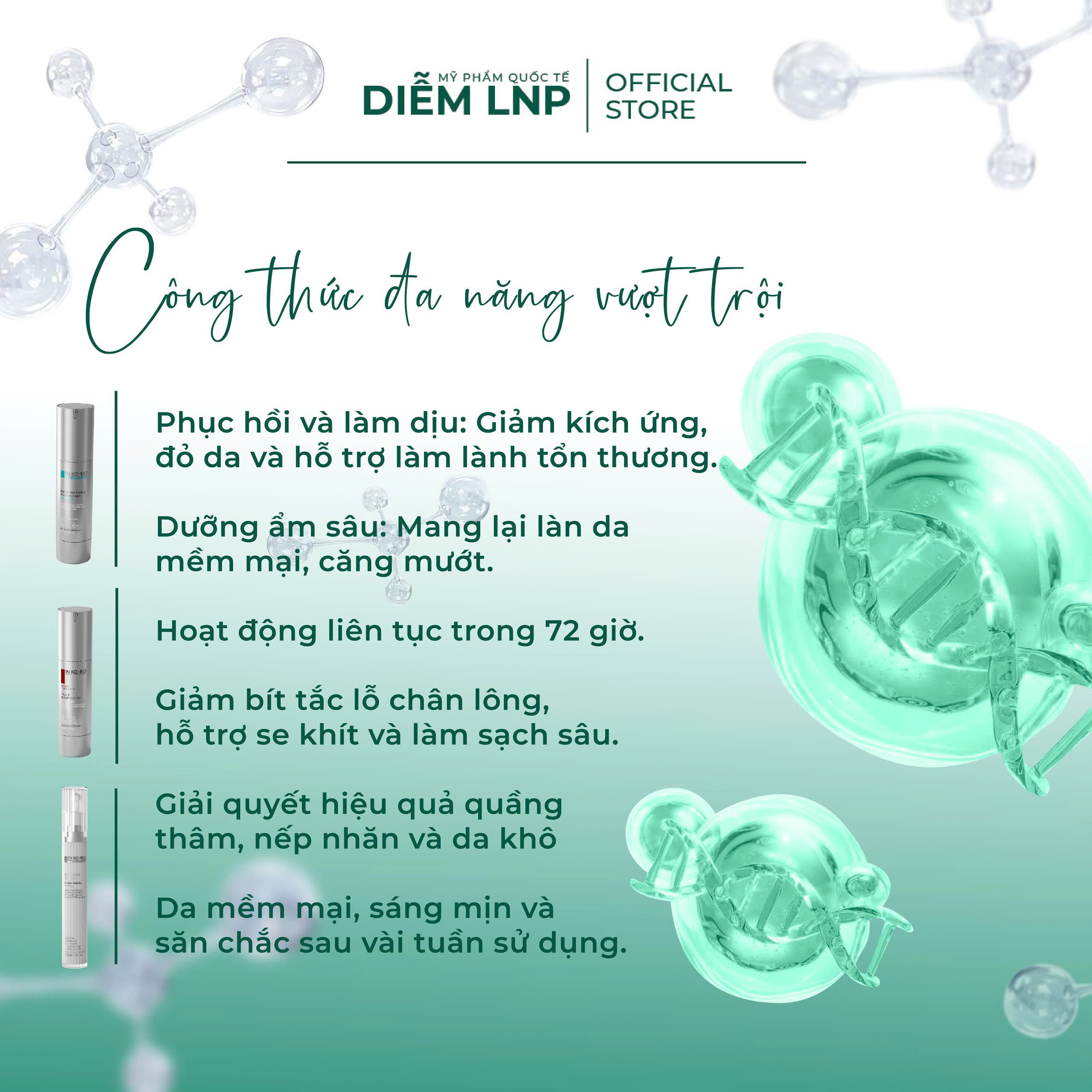 Combo Chăm Da Chuyên Sâu INKOBIO DS3- Vi Kim D3 + Phục Hồi D4 + Kem Mắt D5- Tái Sinh, Trẻ Hoá, Căng Bóng- Hàn Quốc