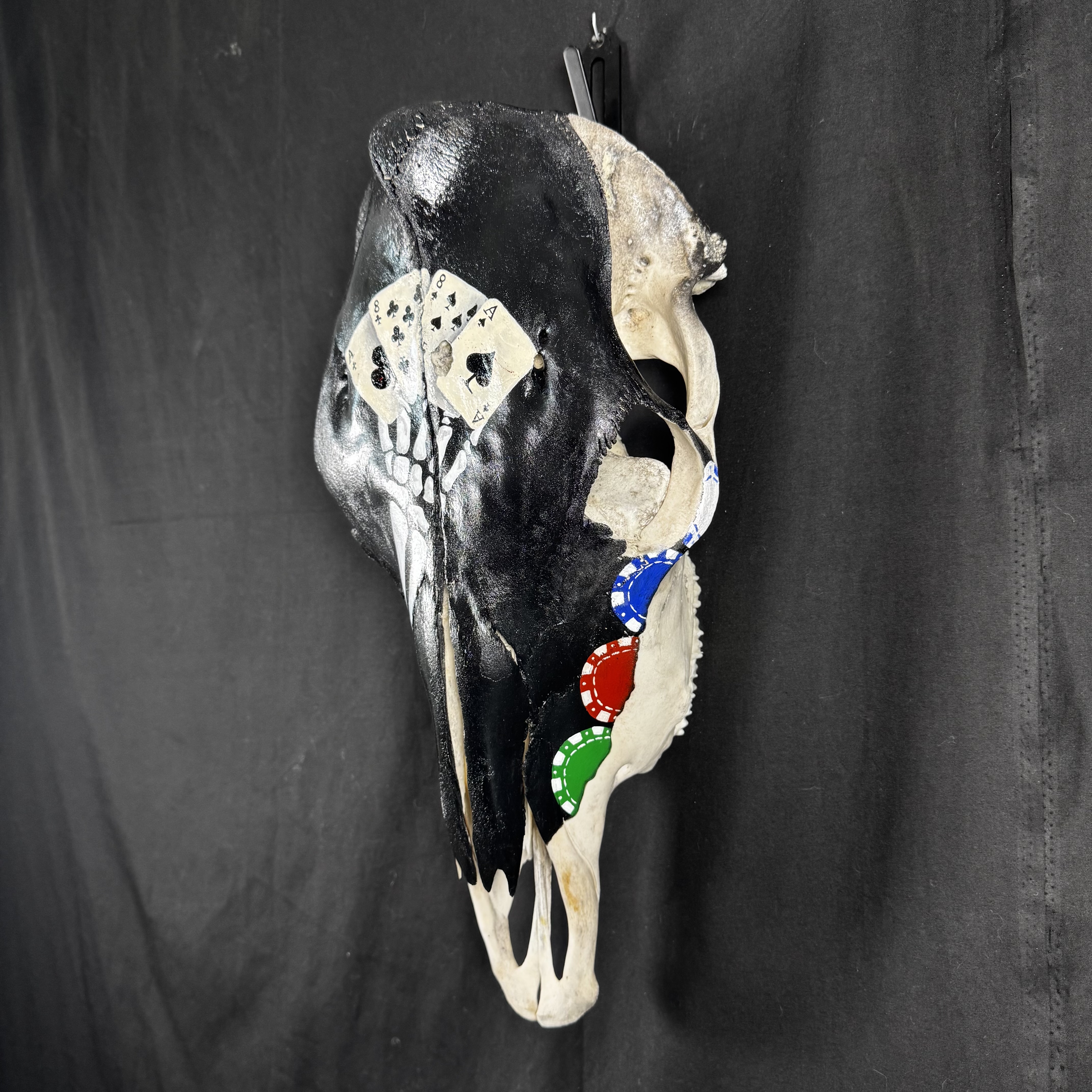 (Dead Man's Hand) Hand-Painted Gambling Cow Skull