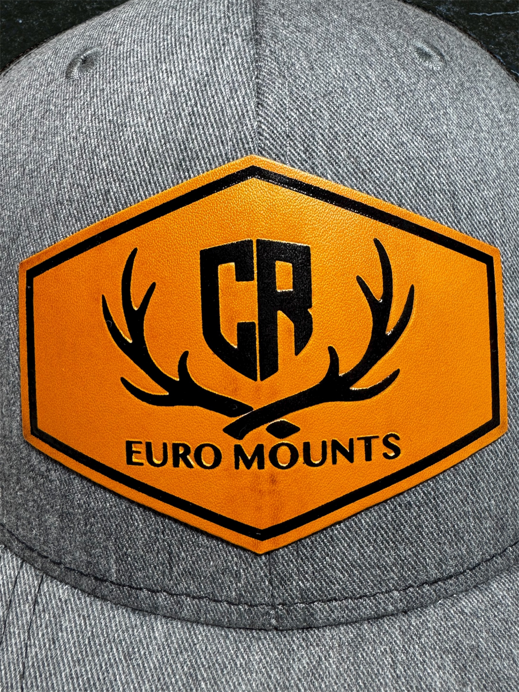 CR Euro Mounts Grey Snapback Trucker Hat with Leather Logo