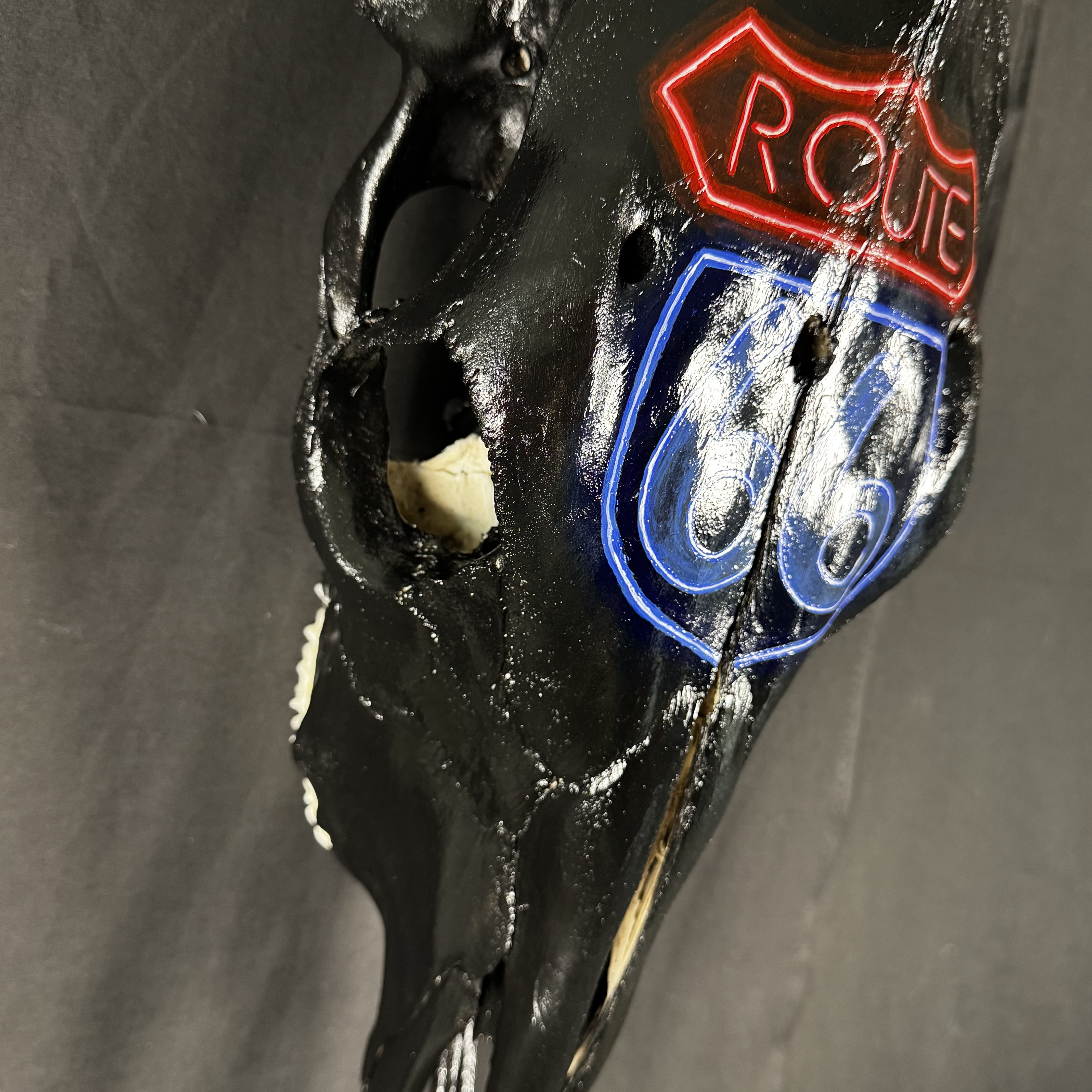(Route 66) Neon Cow Skull Wall Art
