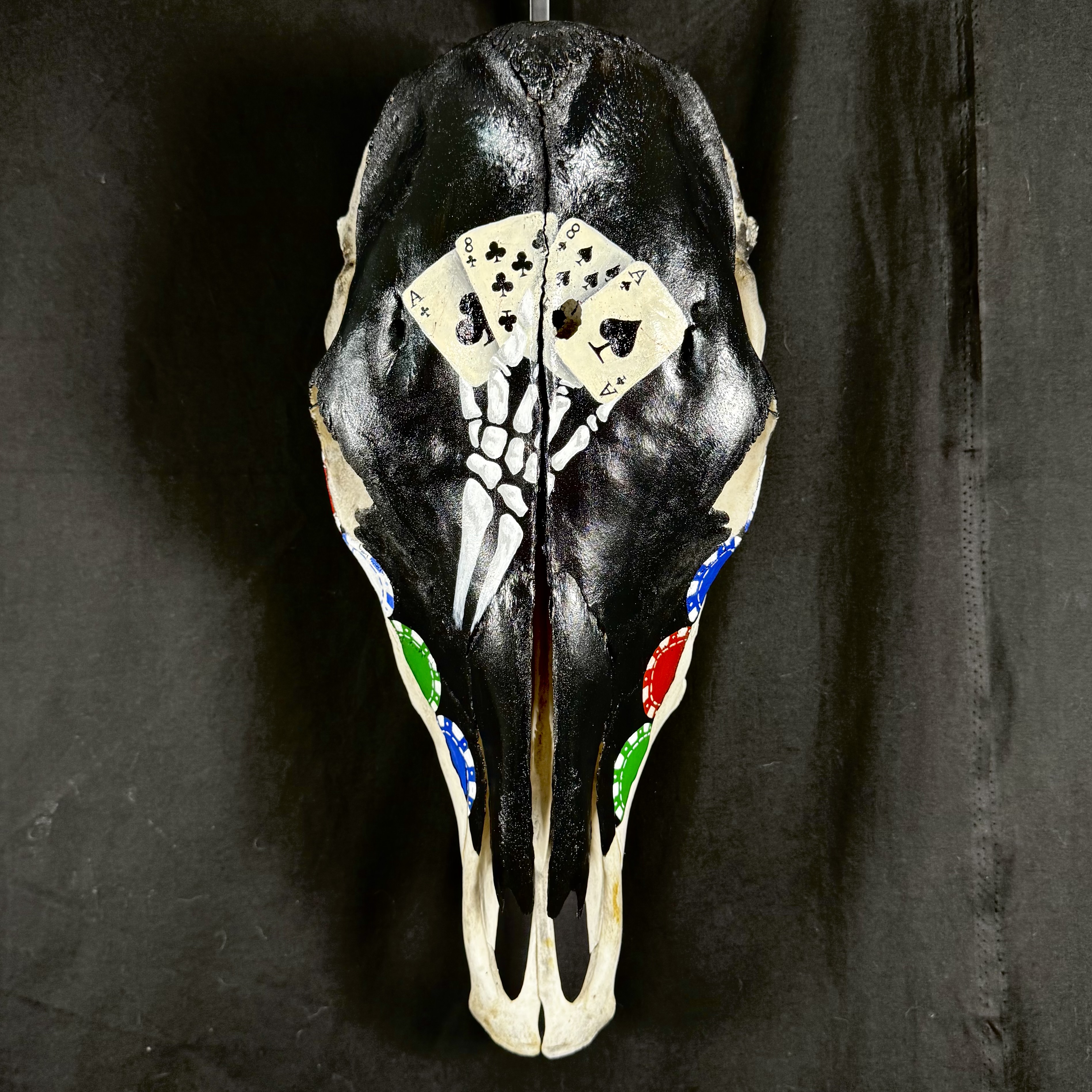 (Dead Man's Hand) Hand-Painted Gambling Cow Skull