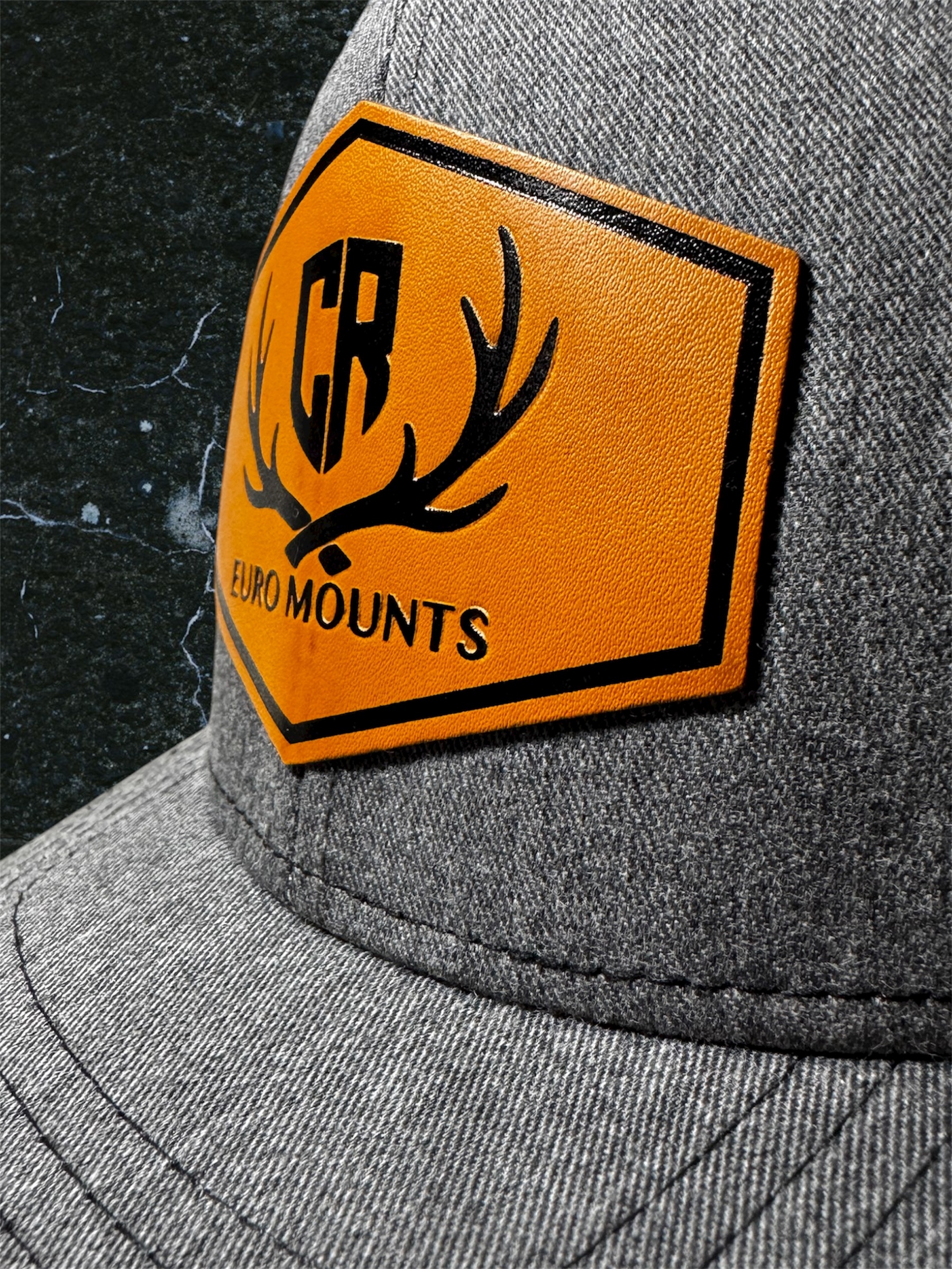 CR Euro Mounts Grey Snapback Trucker Hat with Leather Logo