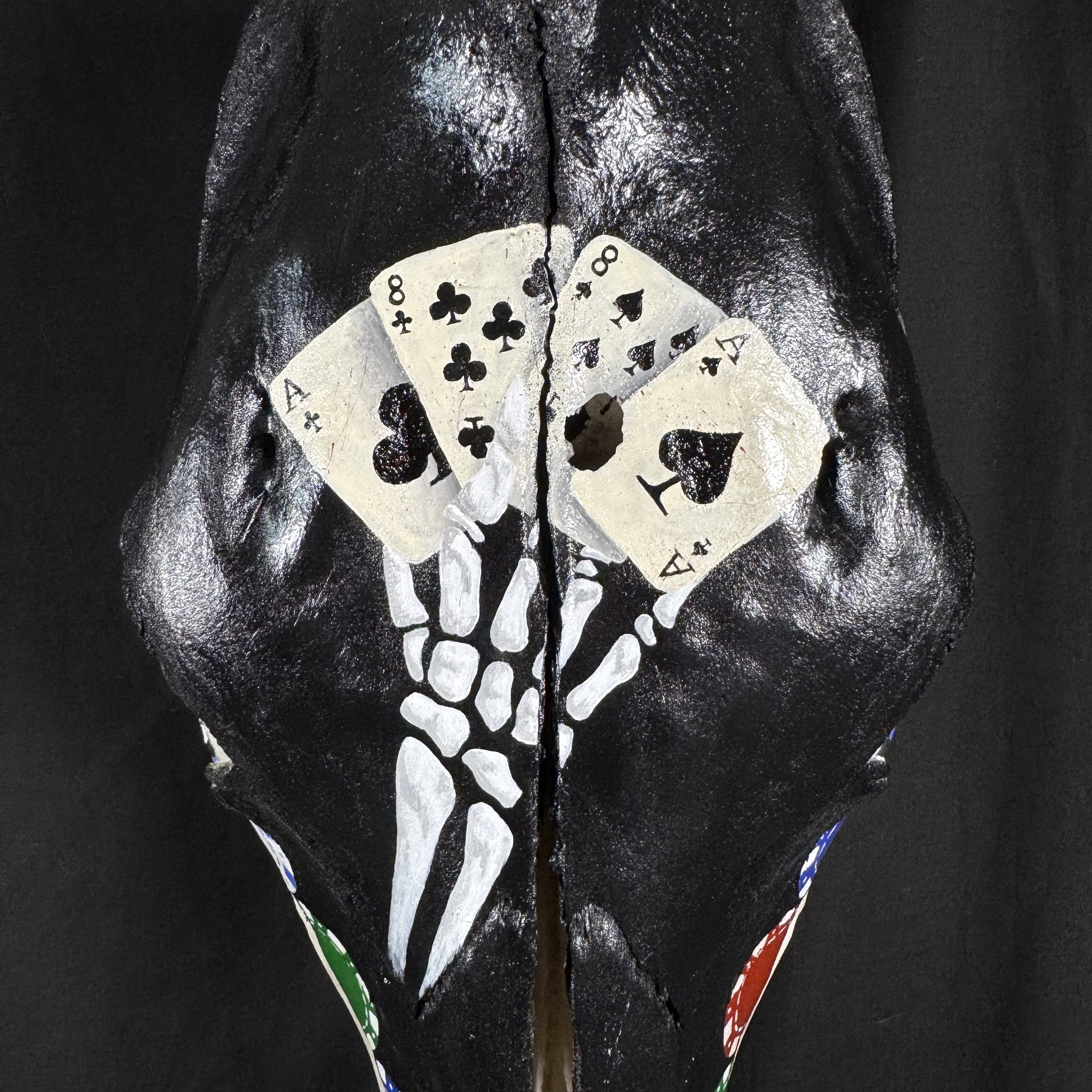 (Dead Man's Hand) Hand-Painted Gambling Cow Skull