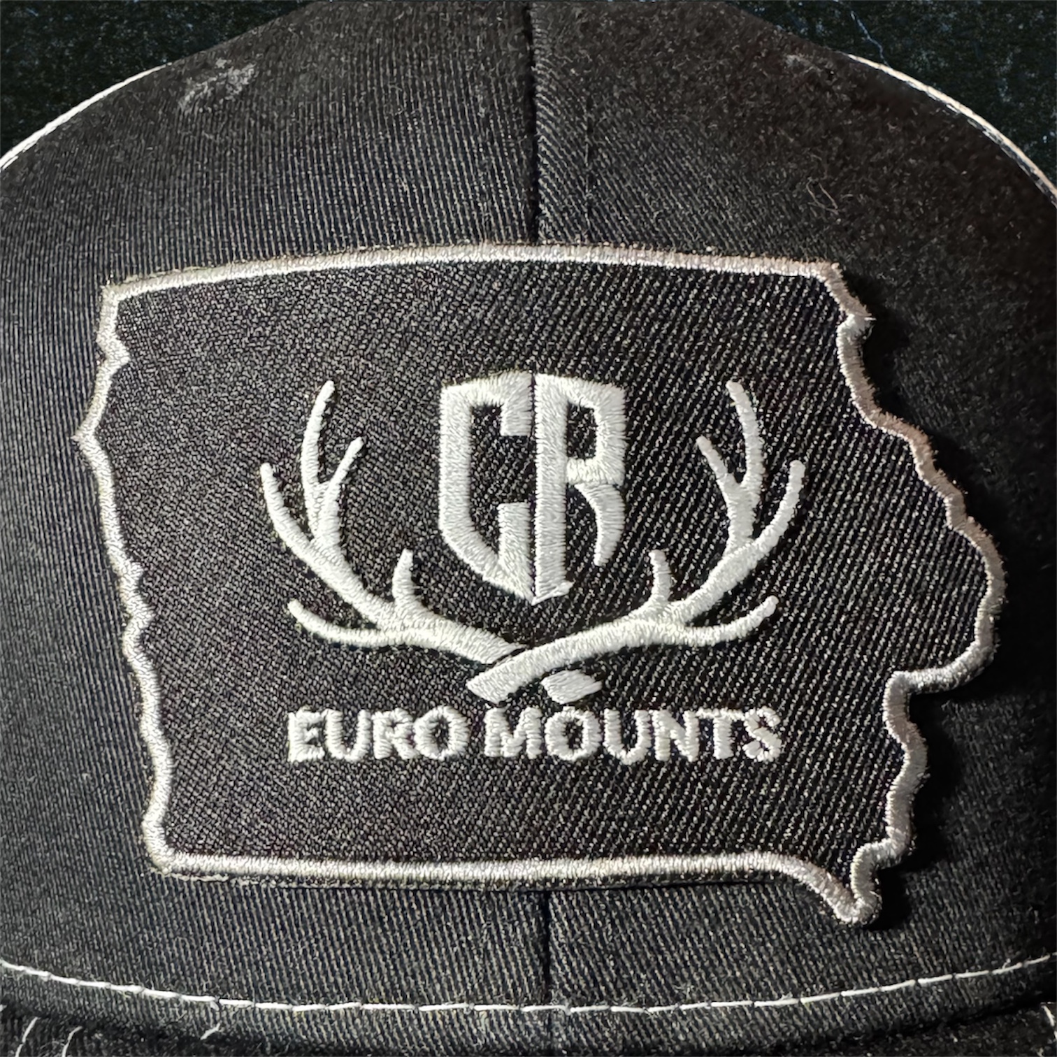 CR Euro Mounts Black Snapback Trucker Hat with Embroidered Fabric Patch