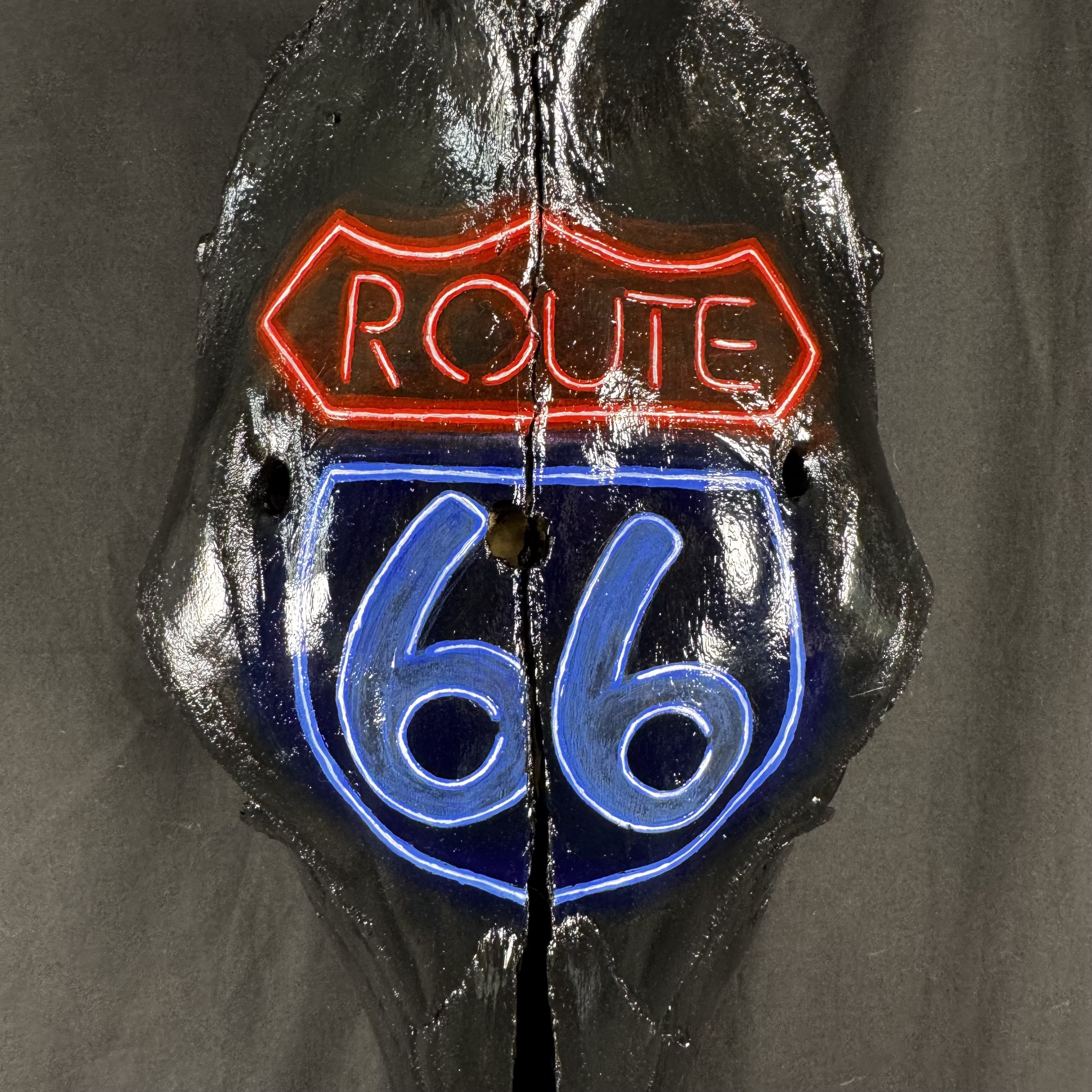 (Route 66) Neon Cow Skull Wall Art