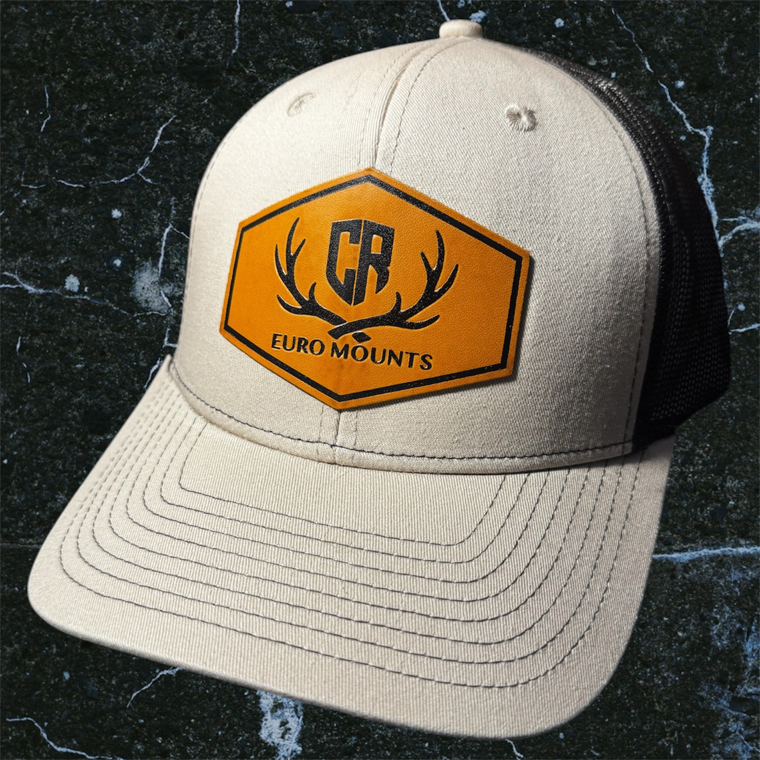 CR Euro Mounts Tan Snapback Trucker Hat with Leather Patch