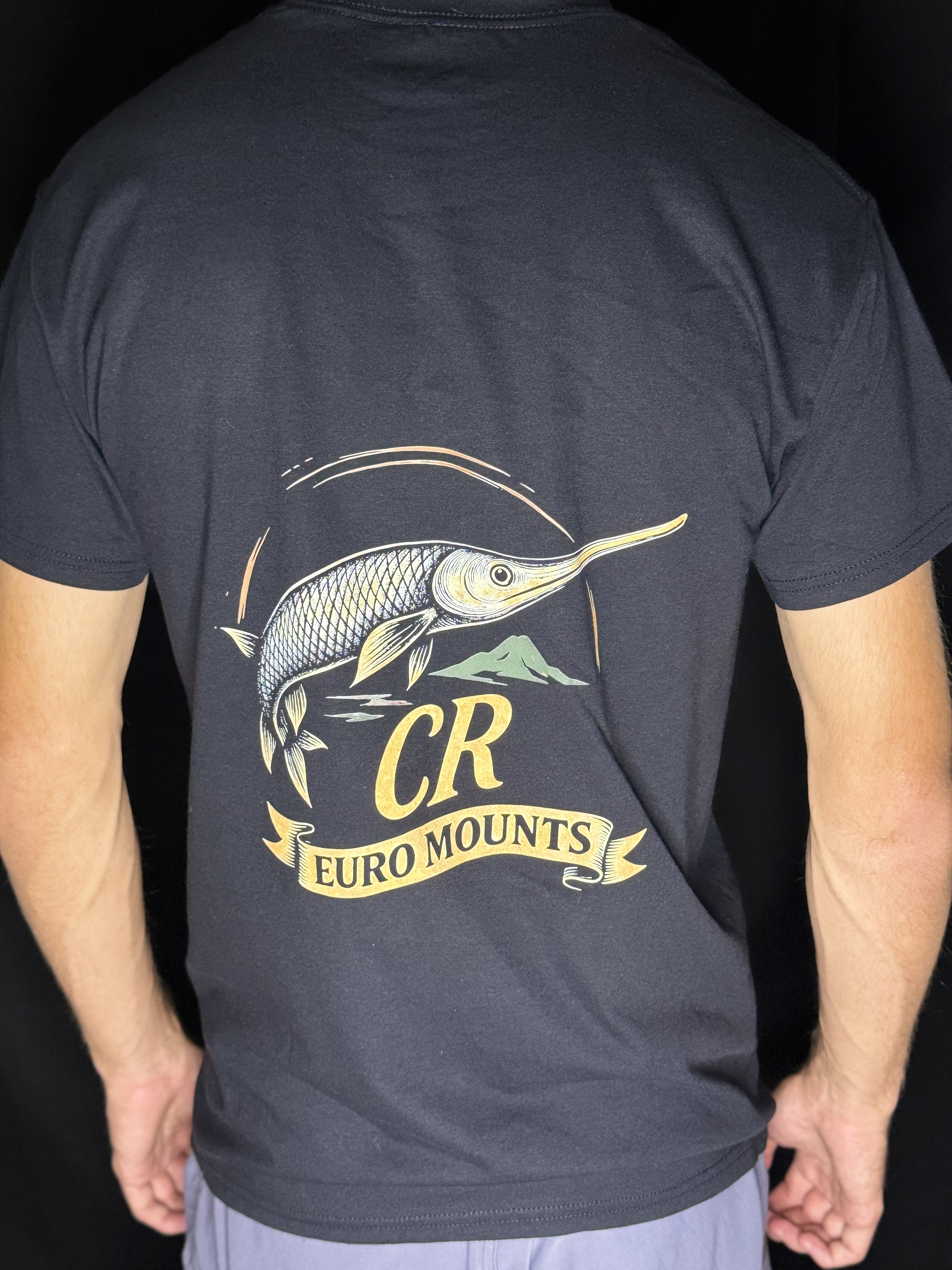 CR Euro Mounts Angler's Gar Black Unisex T-Shirt 100% Cotton