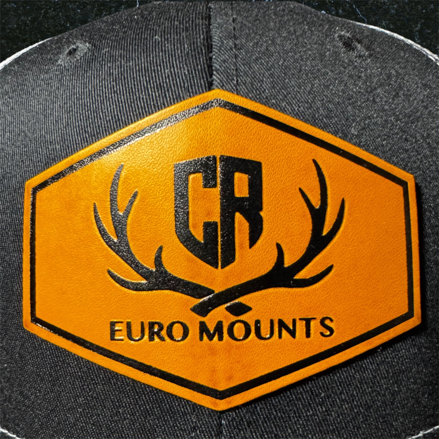 CR Euro Mounts Black Snapback Trucker Hat with Leather Logo