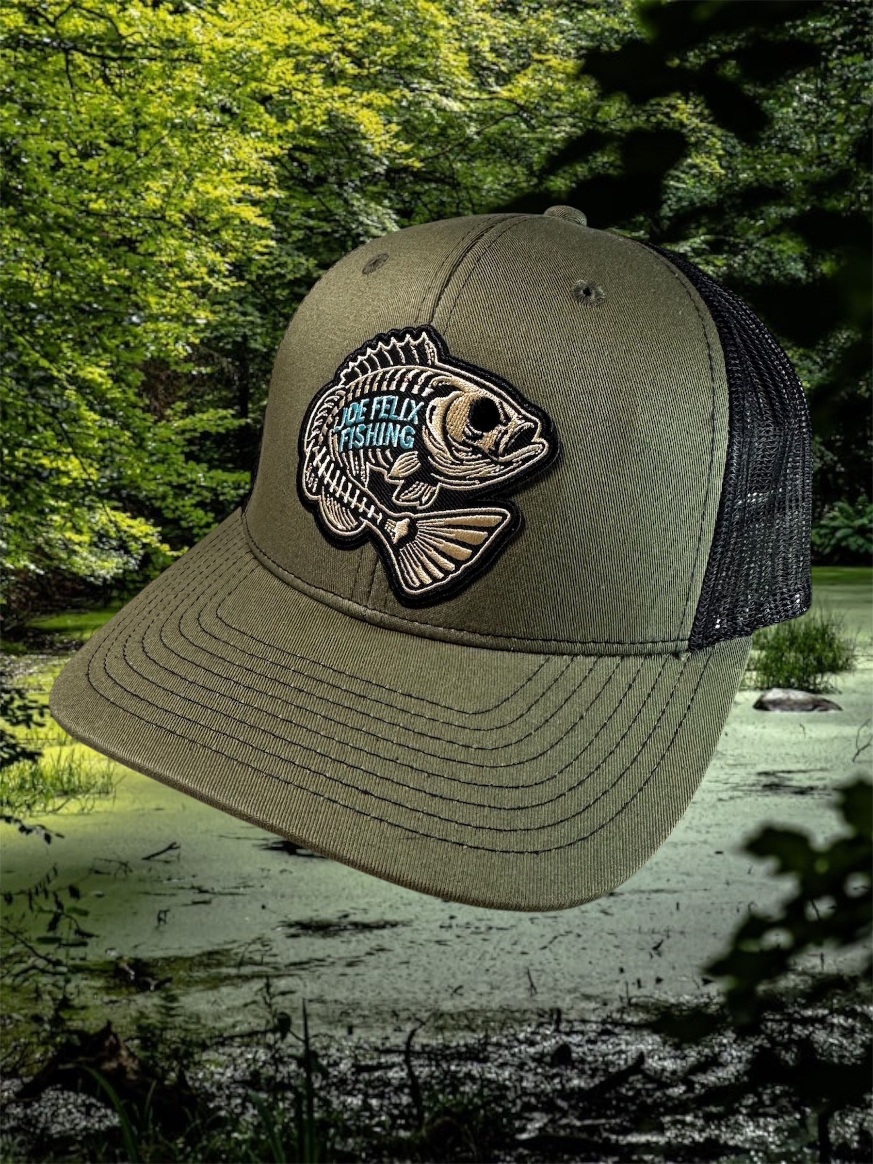 Joe Felix Fishing Green Trucker Hat with JFF Logo