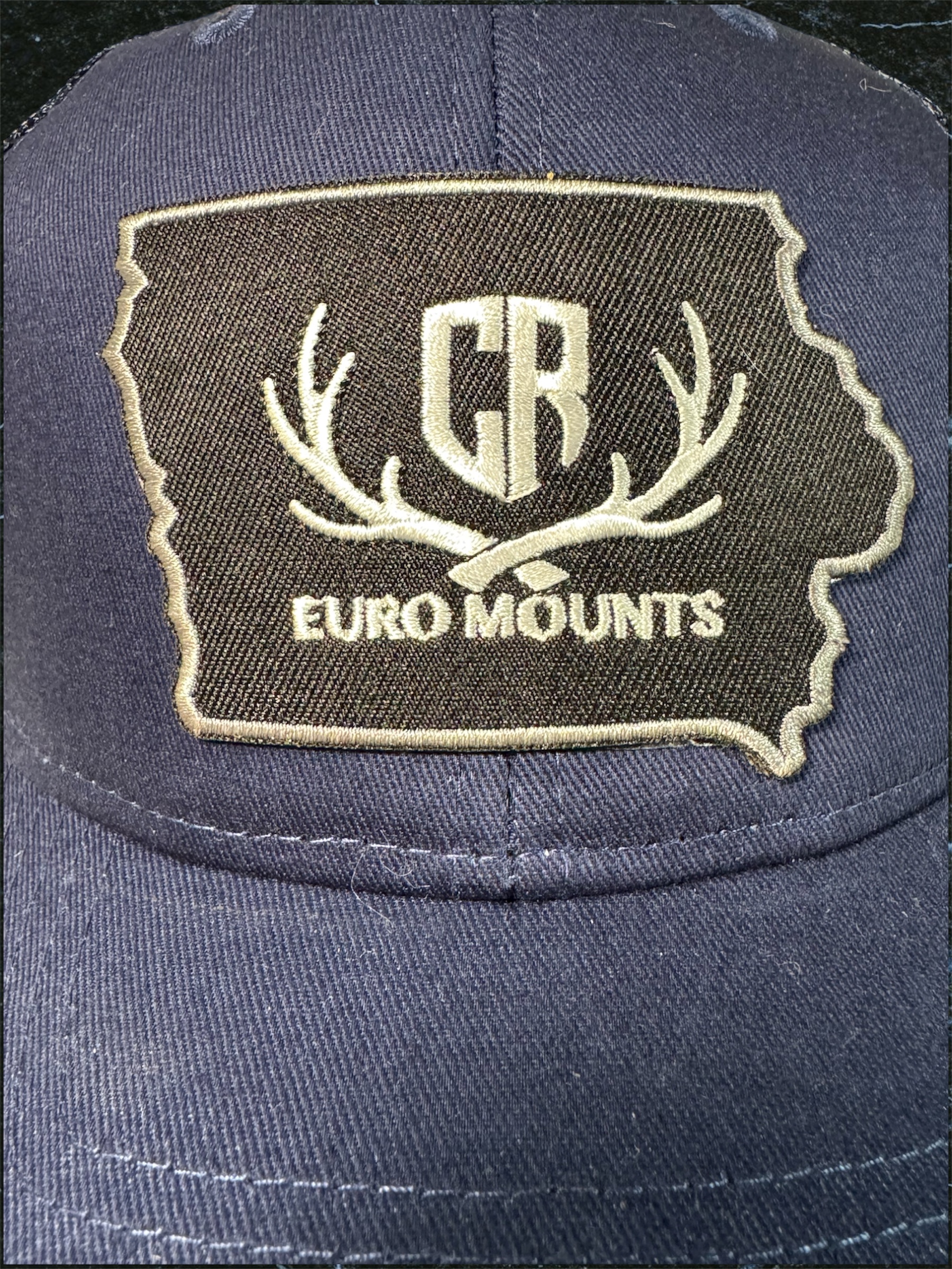 CR Euro Mounts Blue Snapback Trucker Hat with Embroidered Fabric Patch