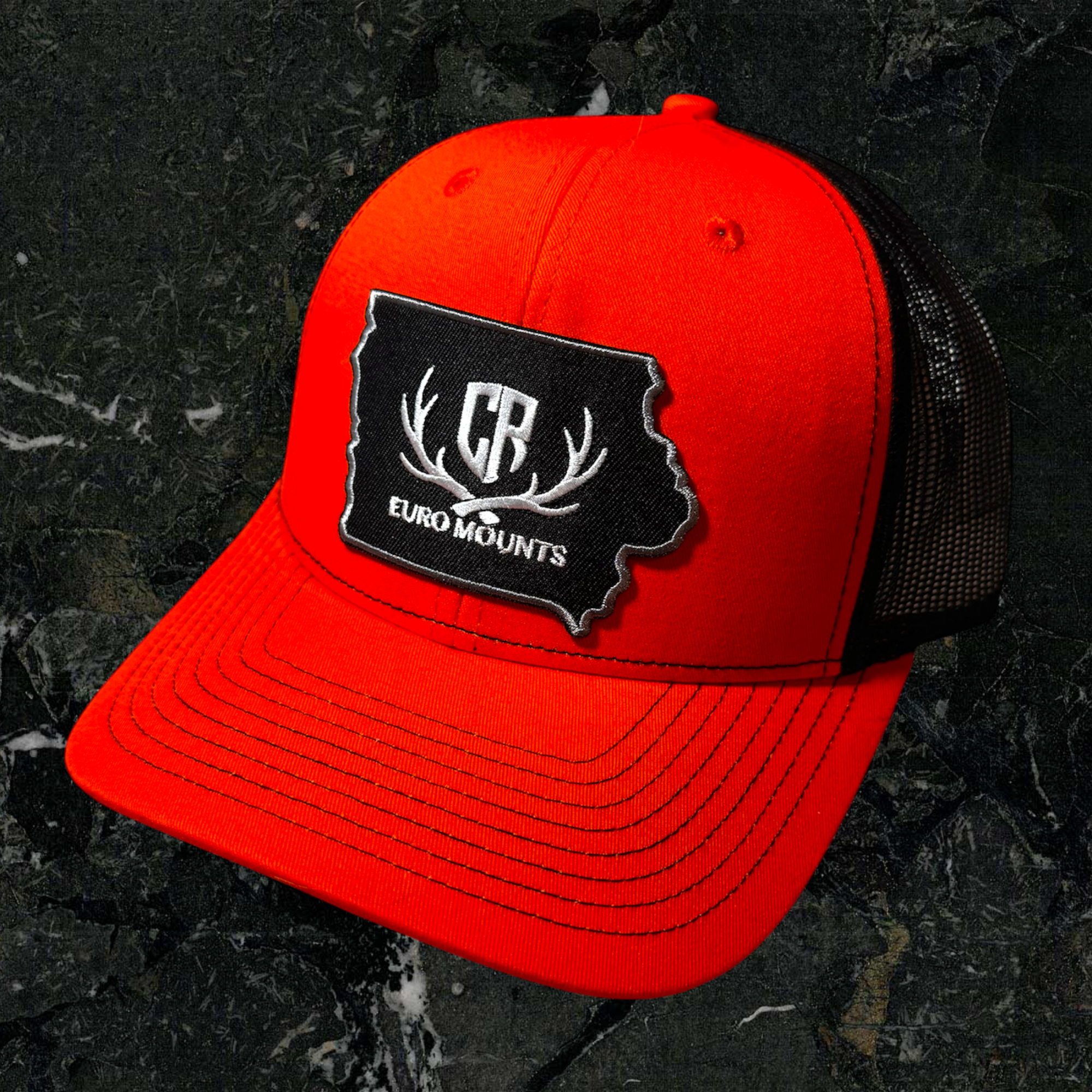 CR Euro Mounts Hunter Orange Trucker Hat with Fabric Hat